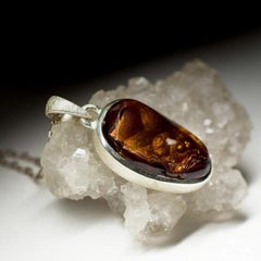 Fire Agate Silver Pendant Brown Natural Mexican Genuine Gemstone Unisex Jewelry