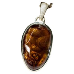 Fire Agate Silver Pendant Brown Natural Mexican Genuine Gemstone Unisex Jewelry