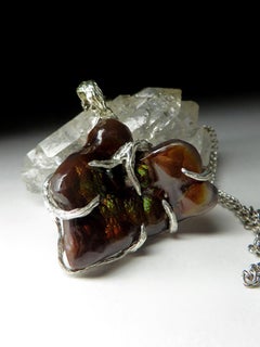 Fire Agate Silver Pendant Natural Gemstone idea gift for a chef boss