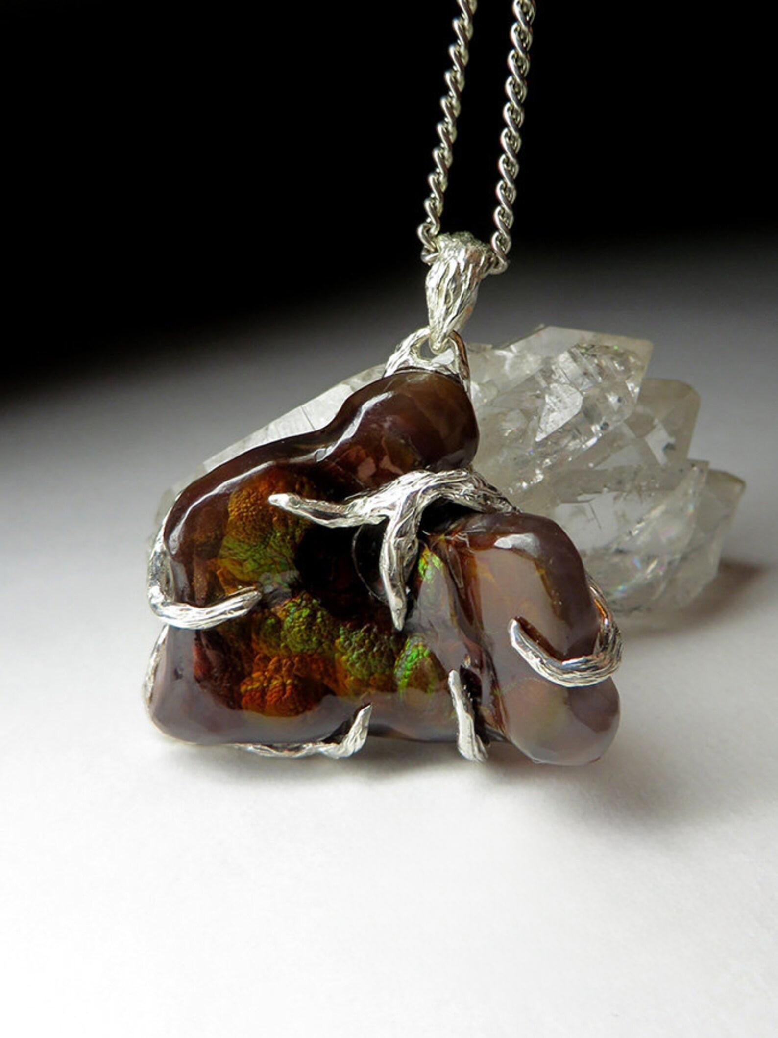 Artisan Fire Agate Silver Pendant Natural Gemstone idea gift for a chef boss For Sale