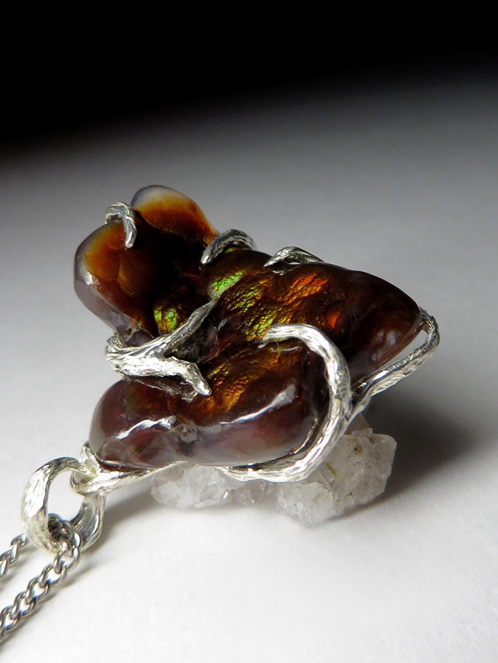 Women's or Men's Fire Agate Silver Pendant Natural Gemstone idea gift for a chef boss For Sale