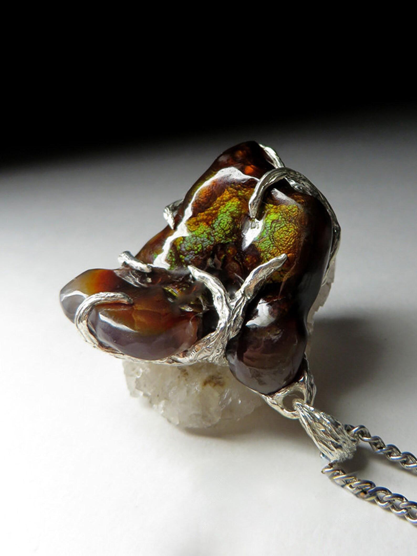 Fire Agate Silver Pendant Natural Gemstone idea gift for a chef boss For Sale 2