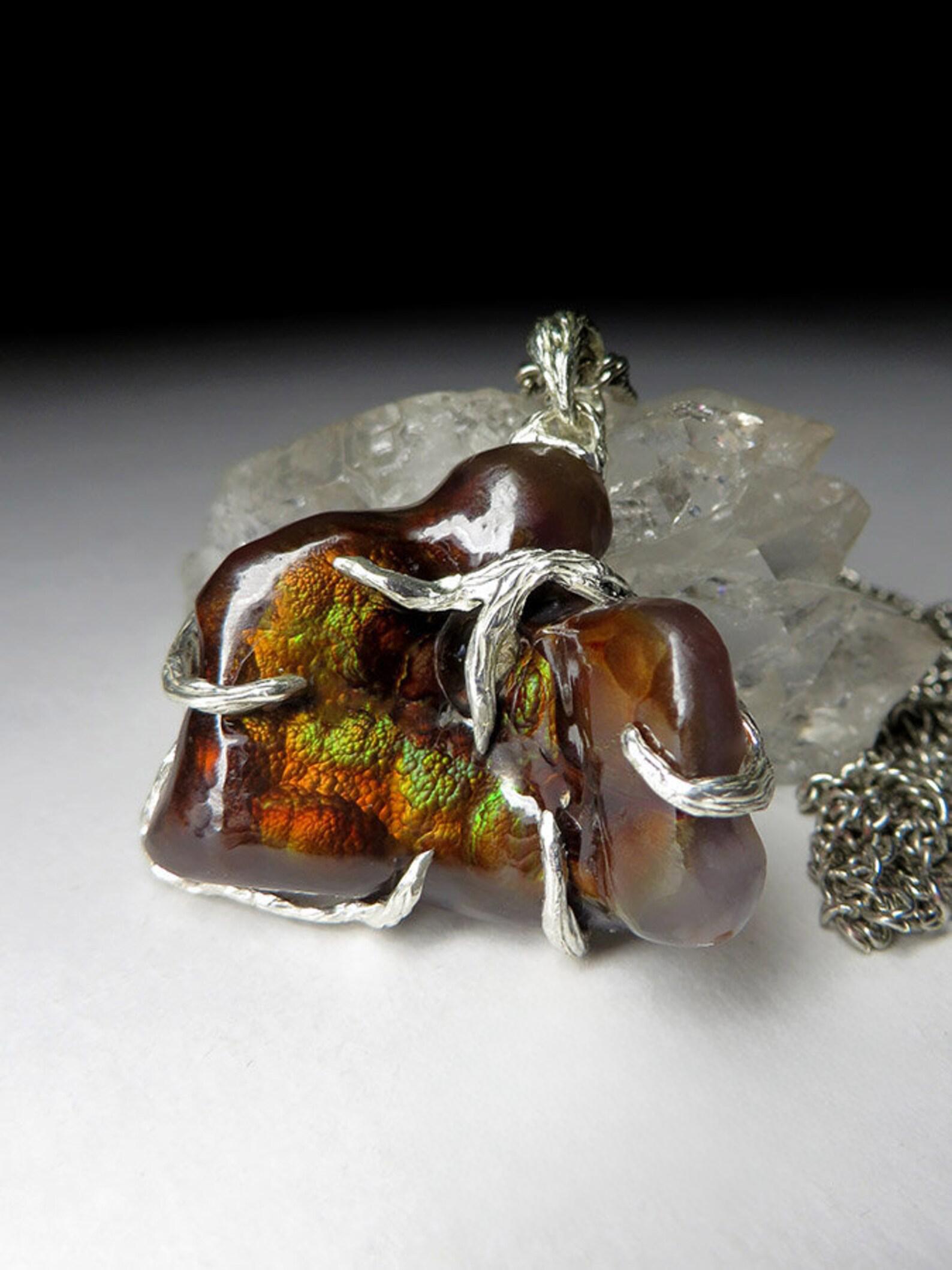 Fire Agate Silver Pendant Natural Gemstone idea gift for a chef boss For Sale 3