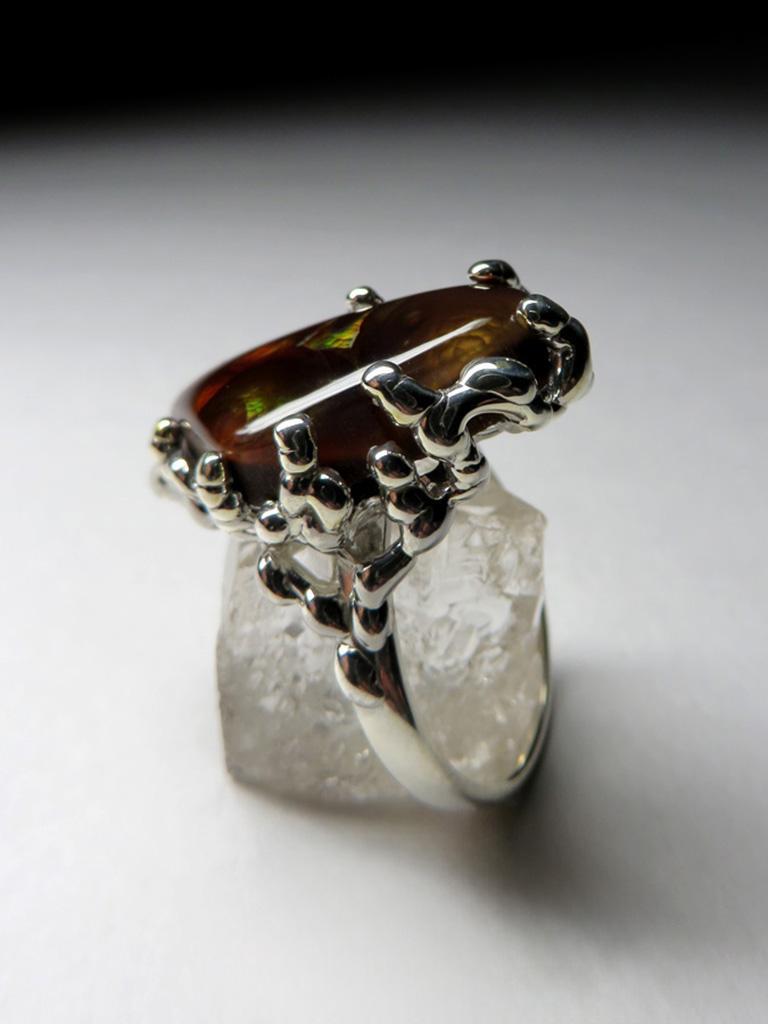 Fire Agate Silver Ring Natural Vintage ring Gemstone Unisex Jewelry For Sale 5