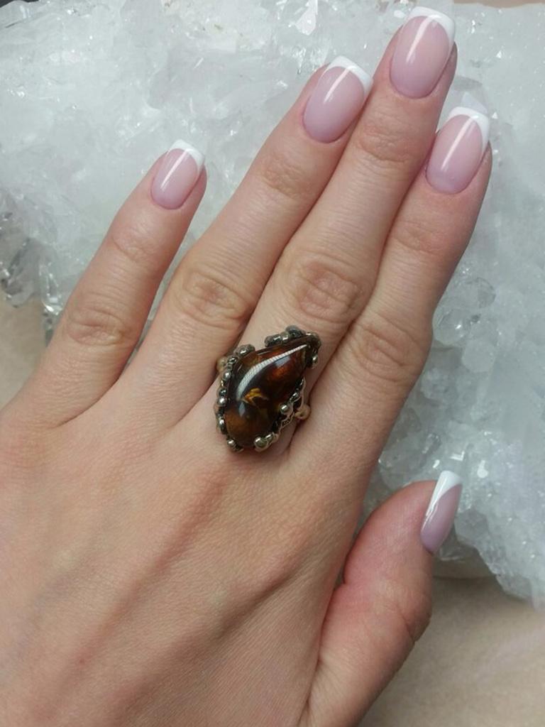 Artisan Fire Agate Silver Ring Natural Vintage ring Gemstone Unisex Jewelry For Sale