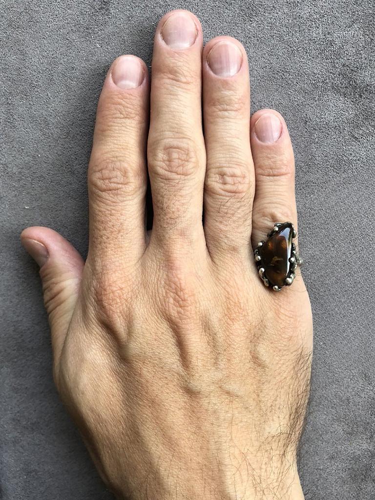 Pear Cut Fire Agate Silver Ring Natural Vintage ring Gemstone Unisex Jewelry For Sale