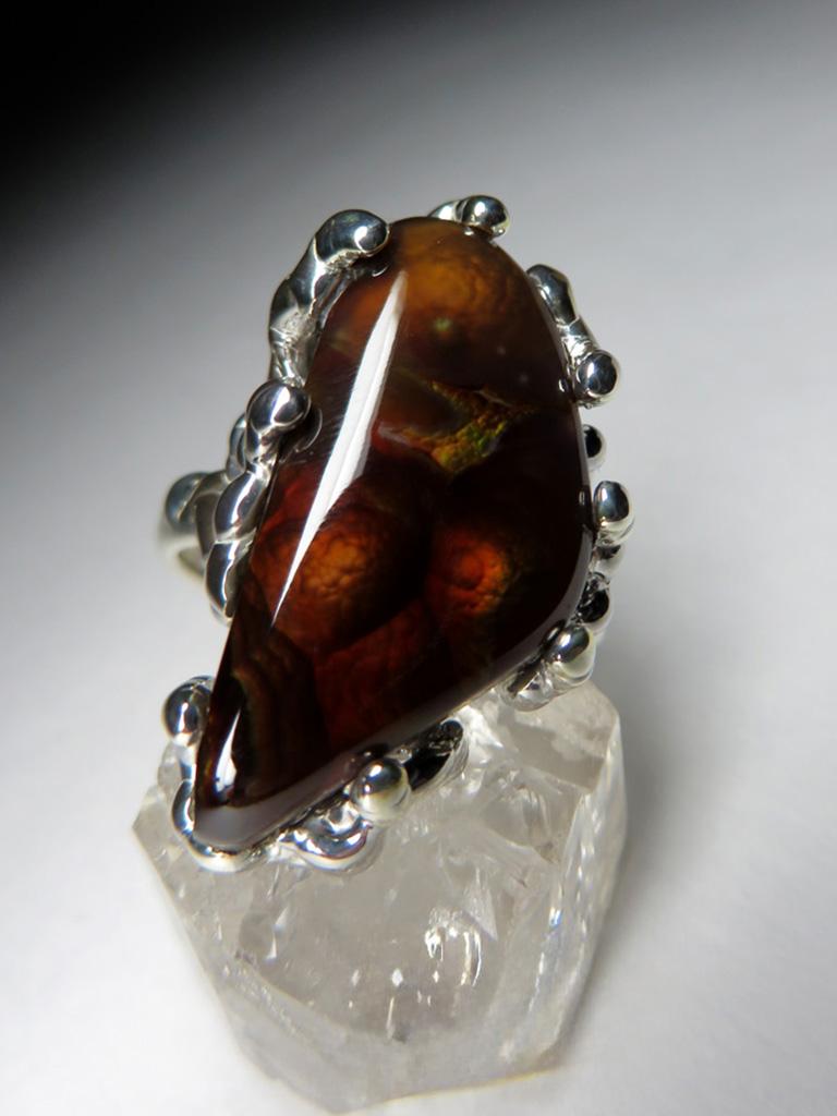 Fire Agate Silver Ring Natural Vintage ring Gemstone Unisex Jewelry In New Condition For Sale In Berlin, DE