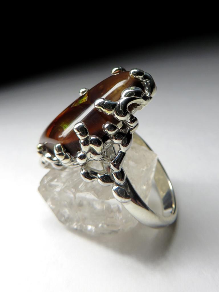Fire Agate Silver Ring Natural Vintage ring Gemstone Unisex Jewelry For Sale 2