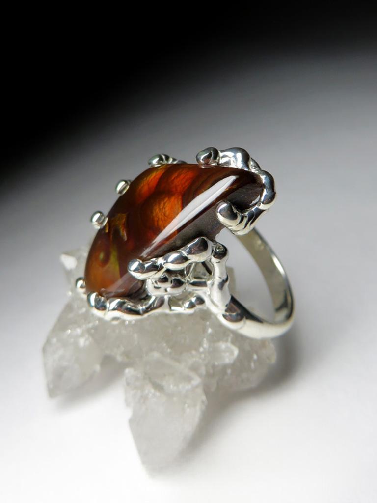 Fire Agate Silver Ring Natural Vintage ring Gemstone Unisex Jewelry For Sale 4