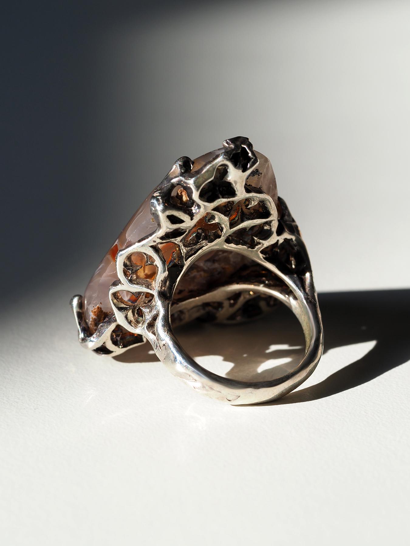 Feuerachat Statement Silber Ring Vintage Style Brauner Edelstein Schmuck Geschenk im Angebot 7