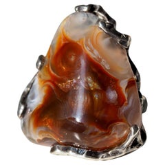 Fire Agate Statement Silver Ring Vintage style Brown Gemstone jewelry gift