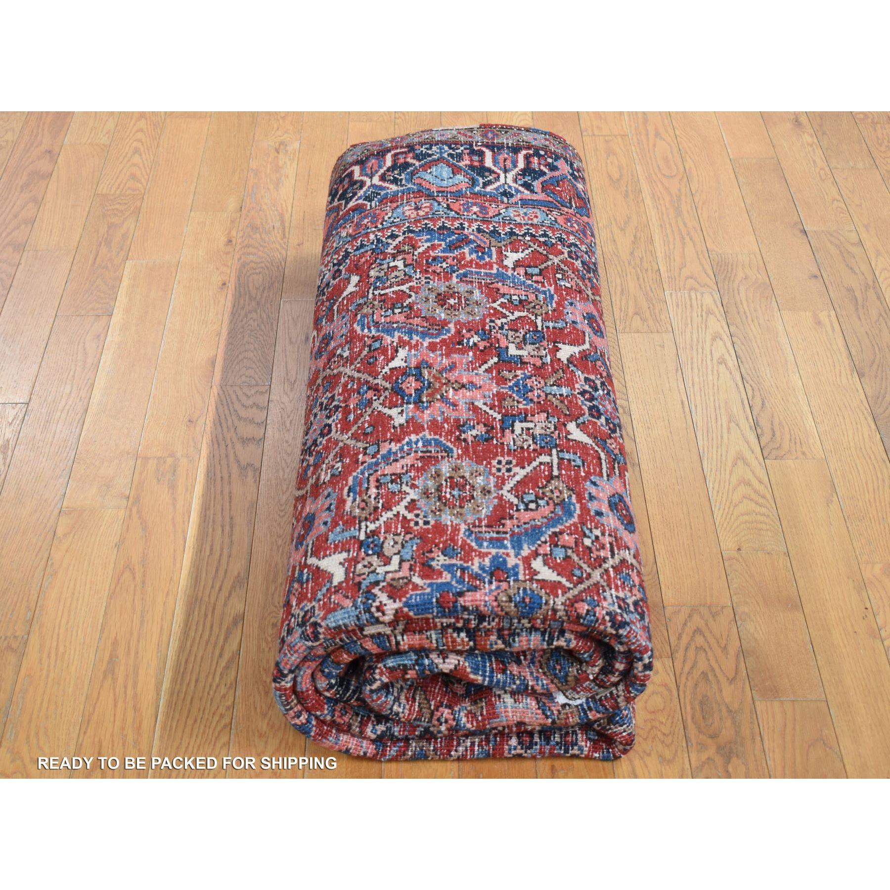 Fire Brick Red Antique Persian Heriz Full Pile Hand Knotted Pure Wool Clean Rug For Sale 4