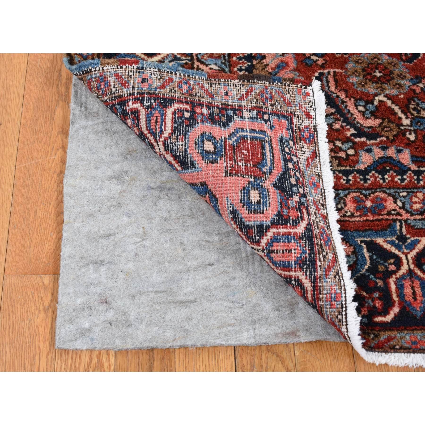 Fire Brick Red Antique Persian Heriz Full Pile Hand Knotted Pure Wool Clean Rug In Fair Condition For Sale In Carlstadt, NJ