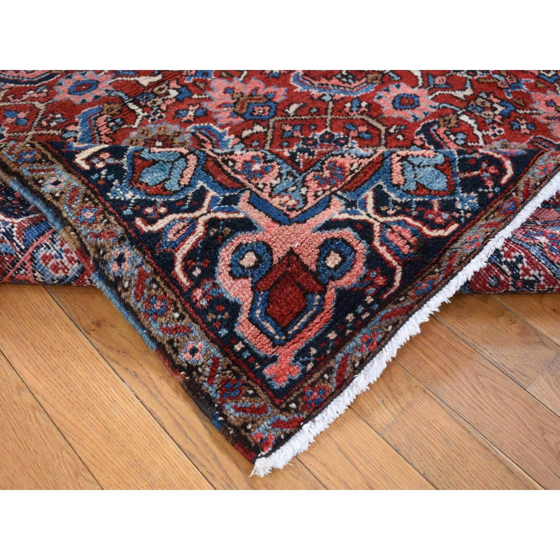 Mid-20th Century Fire Brick Red Antique Persian Heriz Full Pile Hand Knotted Pure Wool Clean Rug For Sale