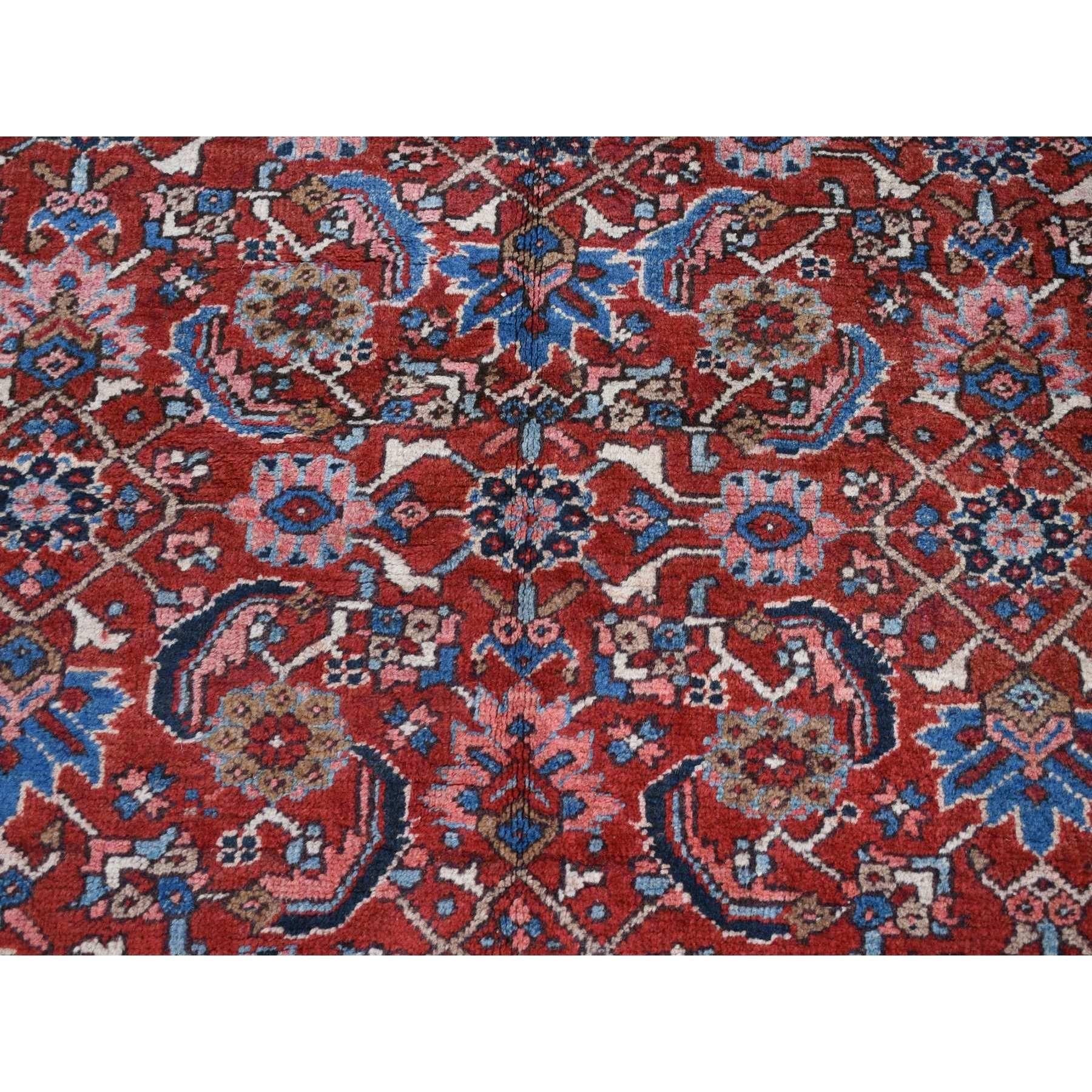 Fire Brick Red Antique Persian Heriz Full Pile Hand Knotted Pure Wool Clean Rug For Sale 3