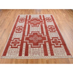 Fire Brick Red Pure Wool Hand Knotted Peshawar Oriental Rug 8'1" x 10'0"