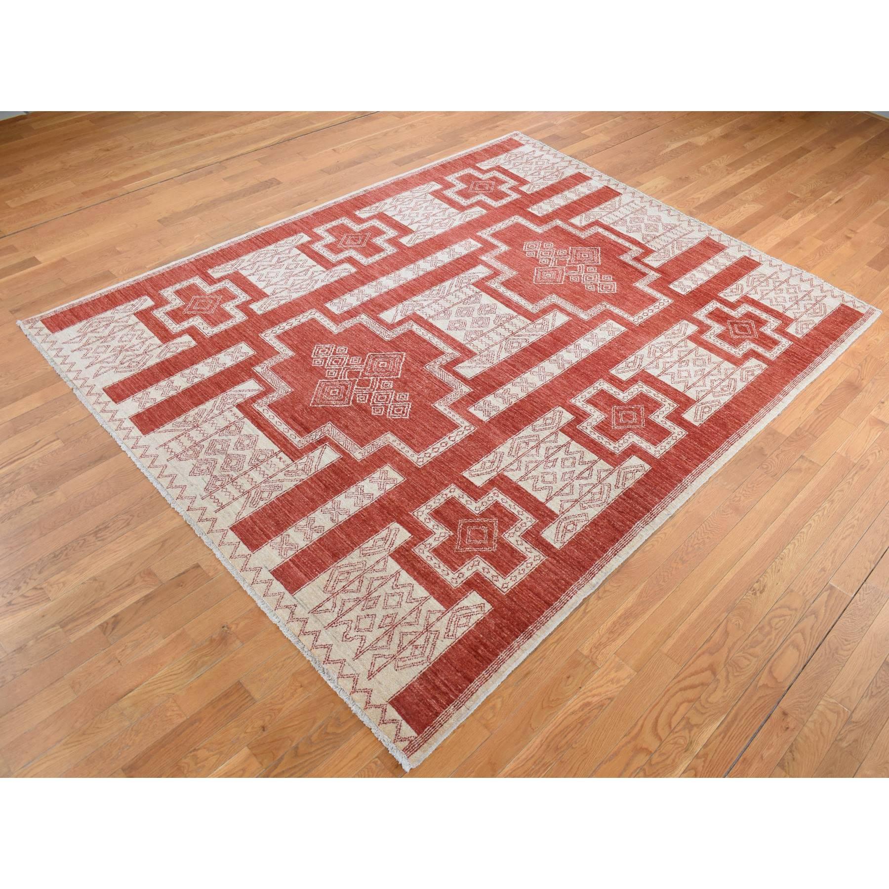 Oushak Tappeto orientale Peshawar rosso mattone fuoco in pura lana annodata a mano 8'1