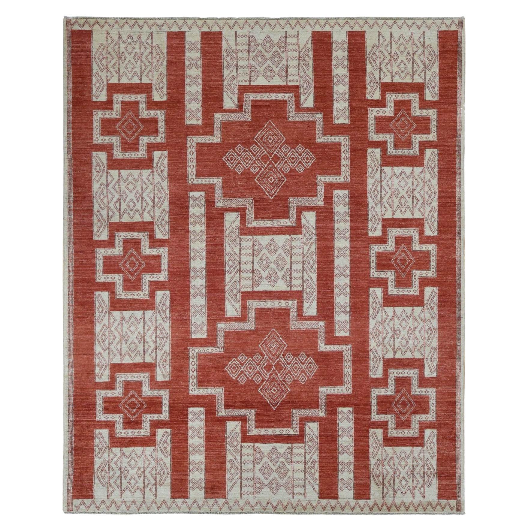 Fire Brick Red Pure Wool Hand Knotted Peshawar Oriental Rug 8'1" x 10'0"