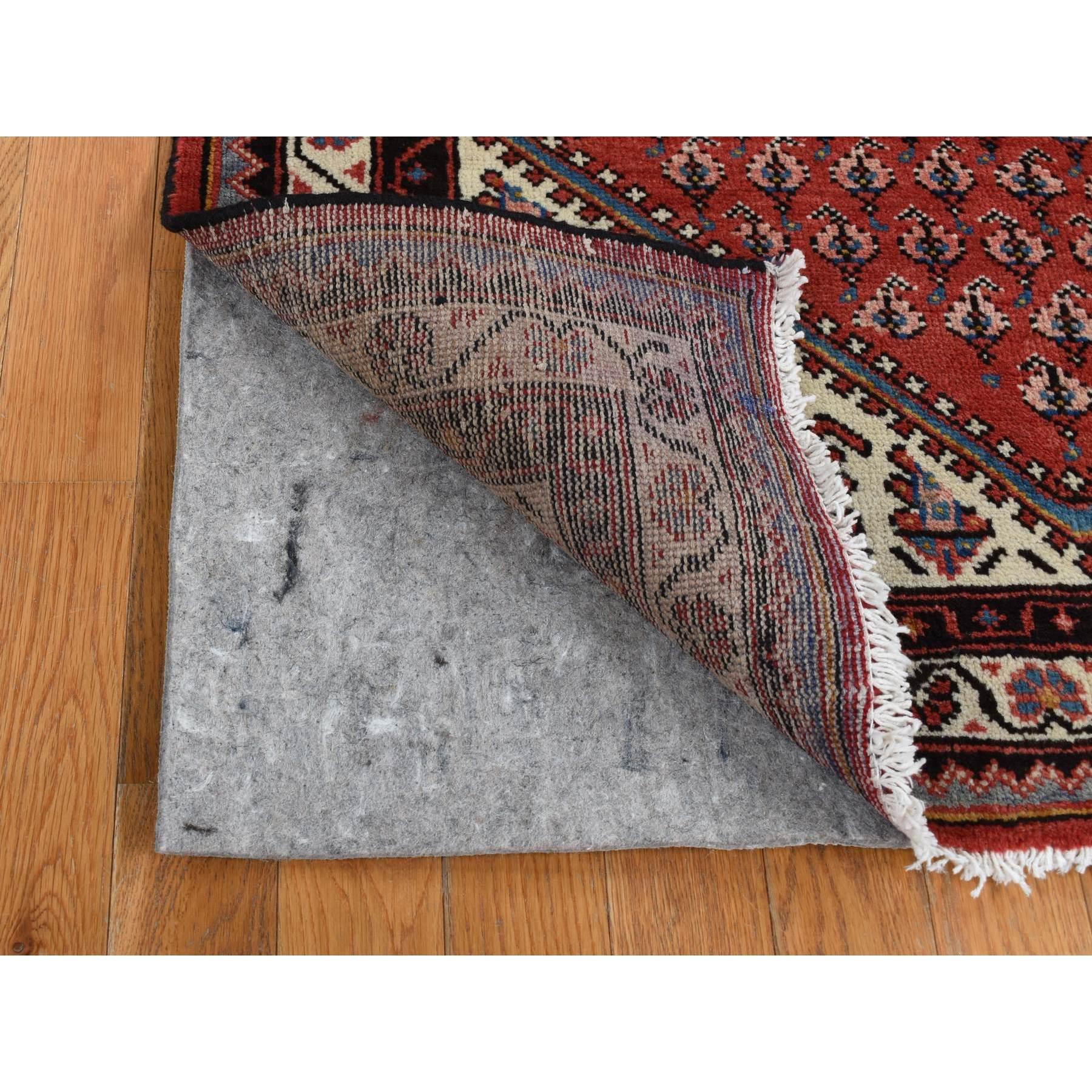 Medieval Fire Brick Red Pure Wool Vintage Sarouk Mir with Boteh Design Hand Knotted Rug For Sale