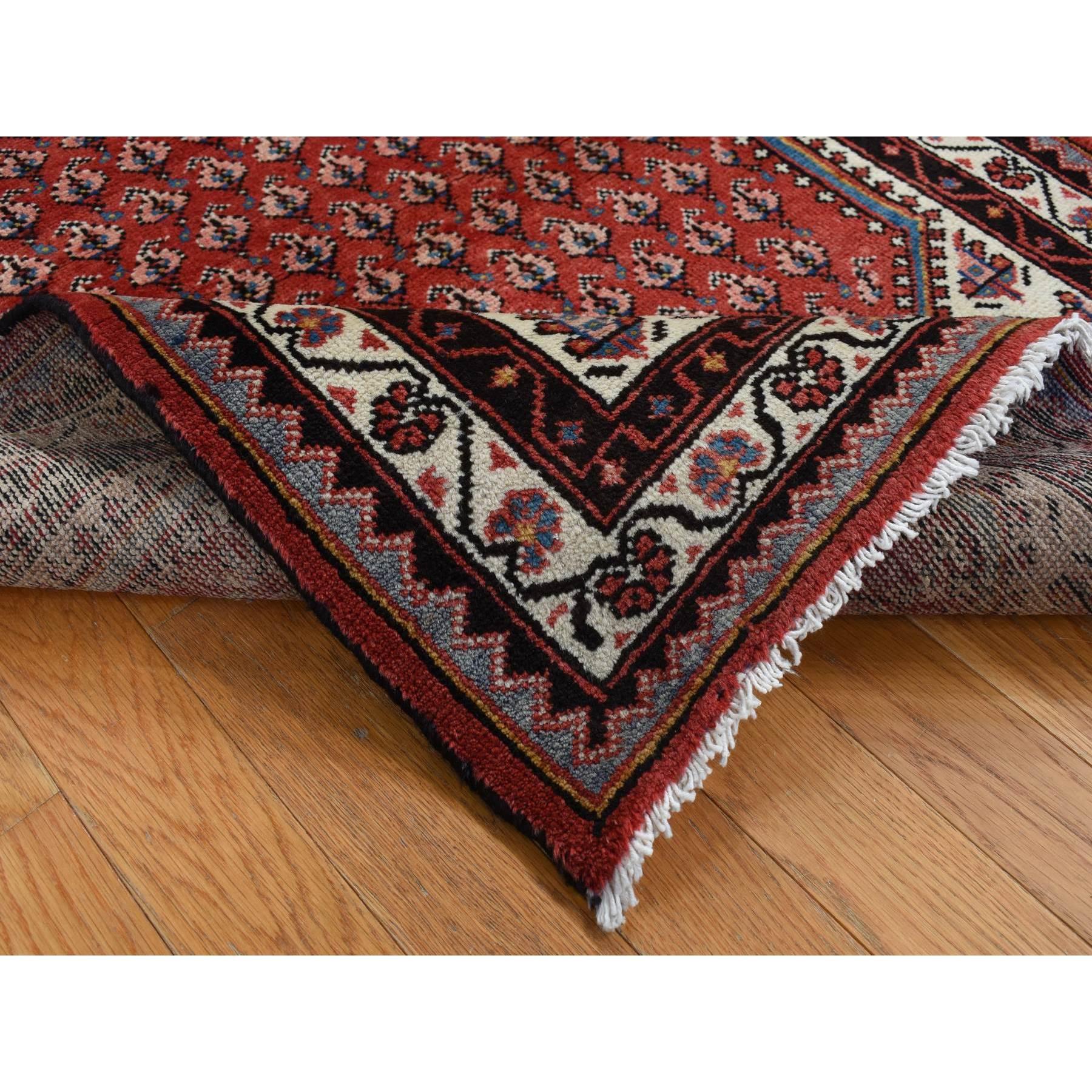 Persian Fire Brick Red Pure Wool Vintage Sarouk Mir with Boteh Design Hand Knotted Rug For Sale
