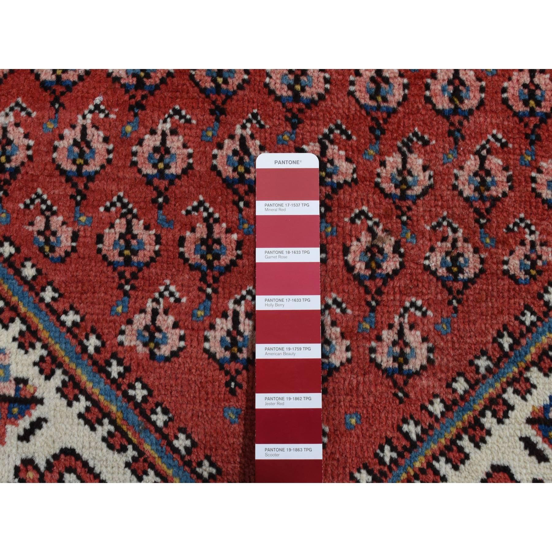 Hand-Knotted Fire Brick Red Pure Wool Vintage Sarouk Mir with Boteh Design Hand Knotted Rug For Sale
