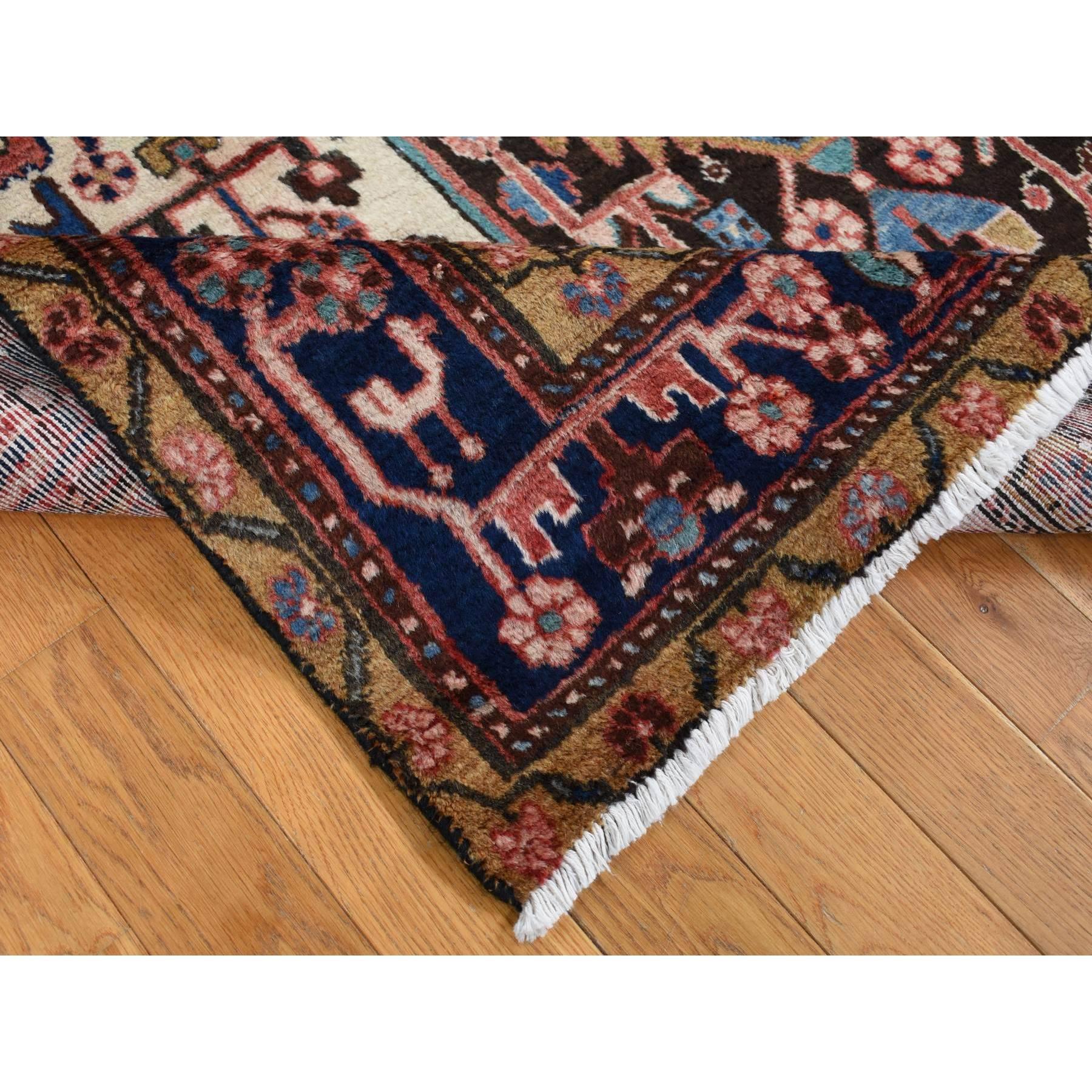 Fire Brick Red Vintage Persian Mosel Pure Wool Hand Knotted Wide and Long Rug In Good Condition For Sale In Carlstadt, NJ