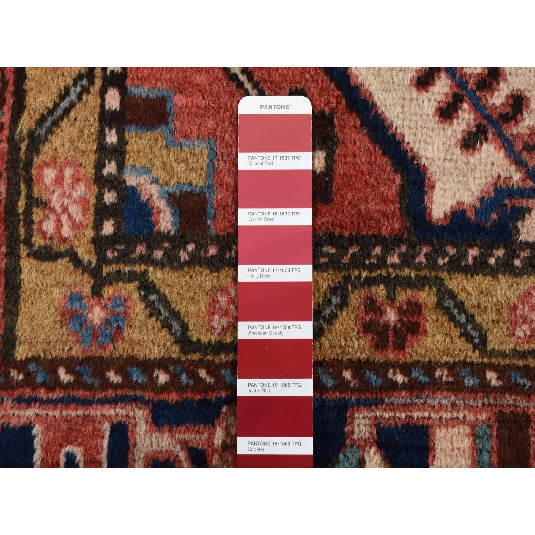 Fire Brick Red Vintage Persian Mosel Pure Wool Hand Knotted Wide and Long Rug For Sale 1