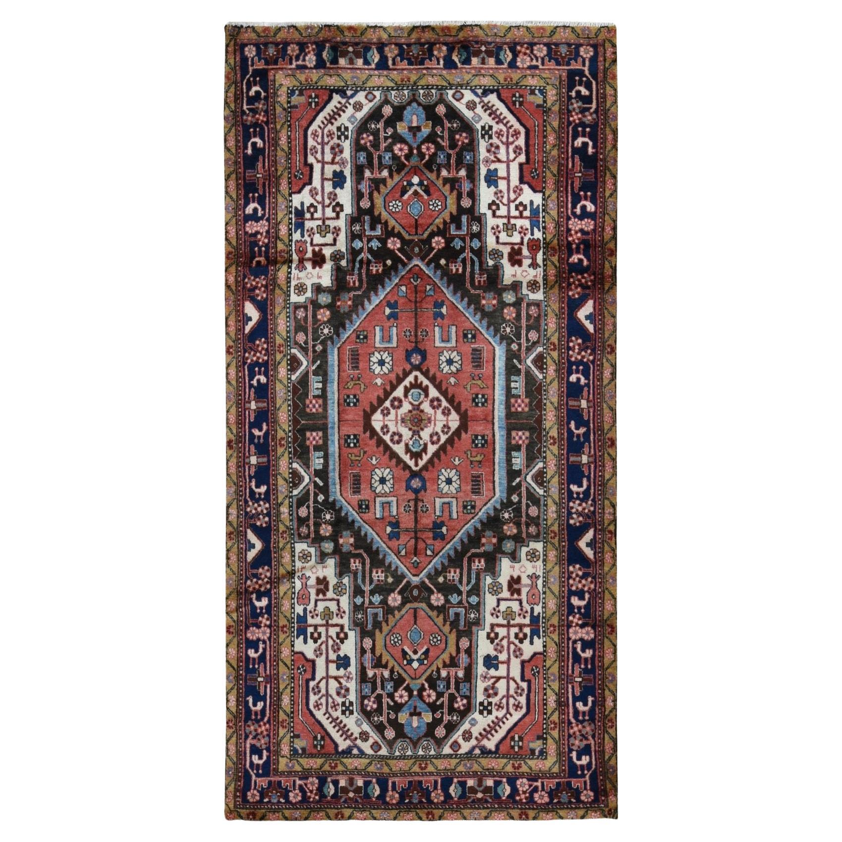 Fire Brick Red Vintage Persian Mosel Pure Wool Hand Knotted Wide and Long Rug For Sale