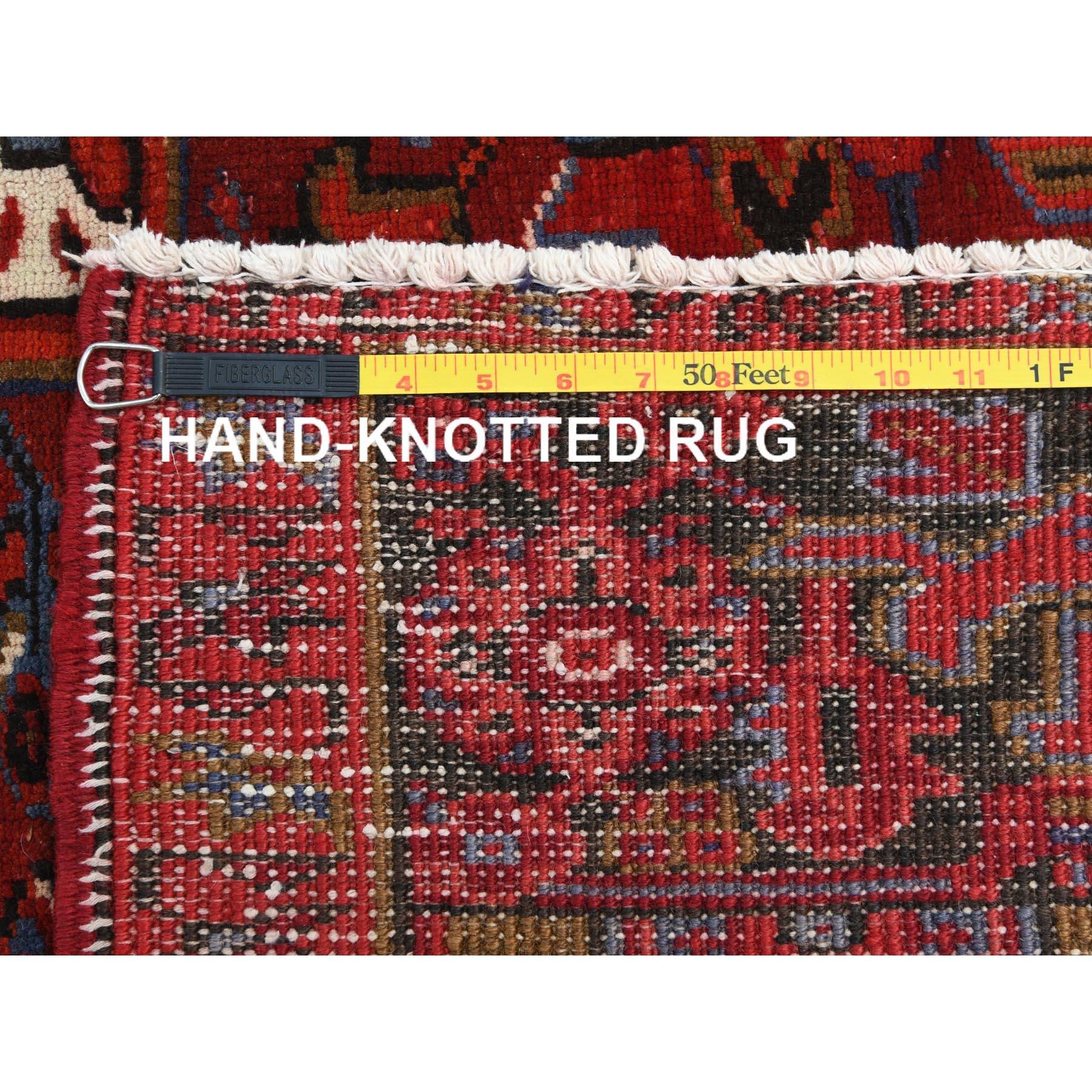 Fire Brick Worn Wool Vintage Persian Heriz Hand Knotted Cleaned Oriental Rug 6
