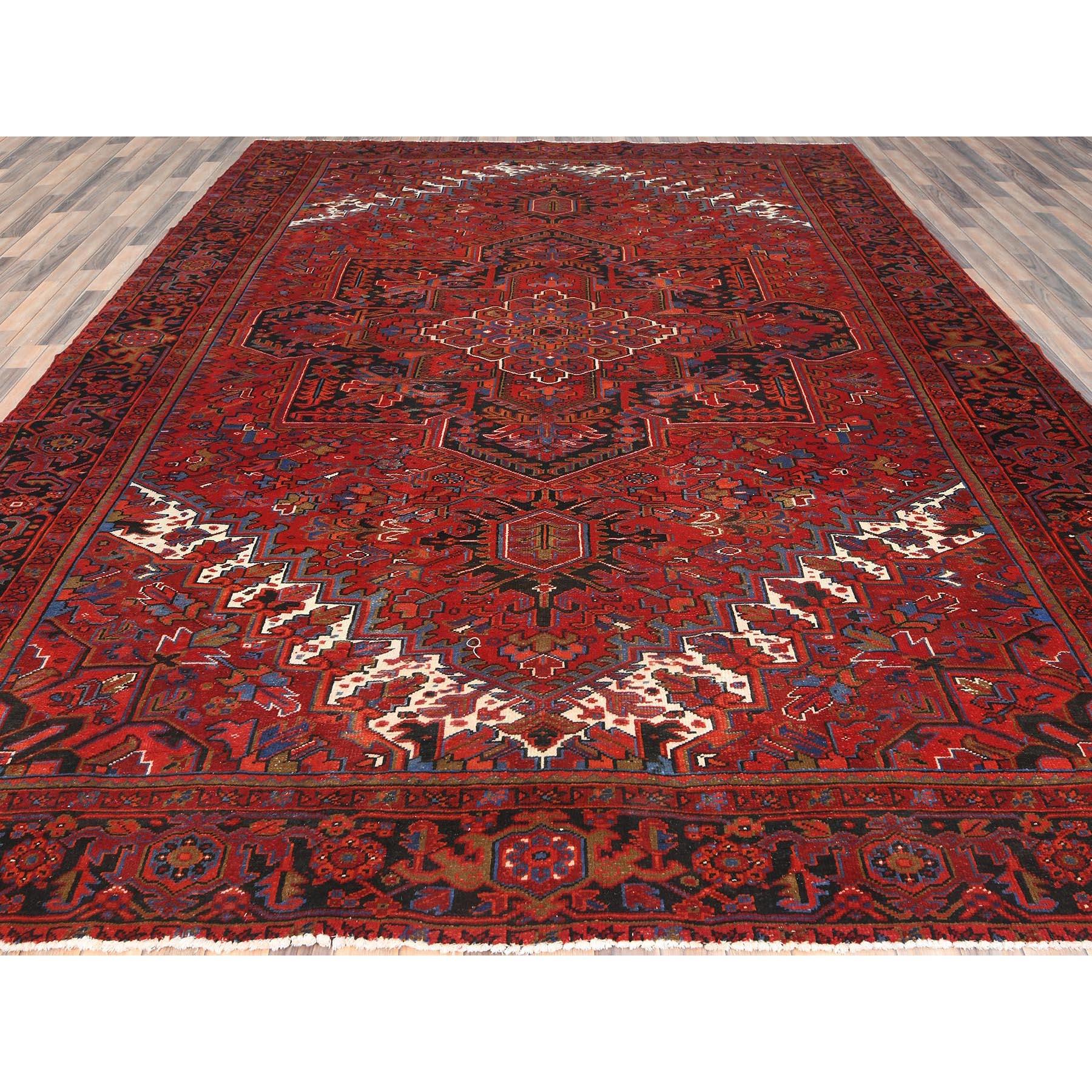 Heriz Serapi Fire Brick Worn Wool Vintage Persian Heriz Hand Knotted Cleaned Oriental Rug