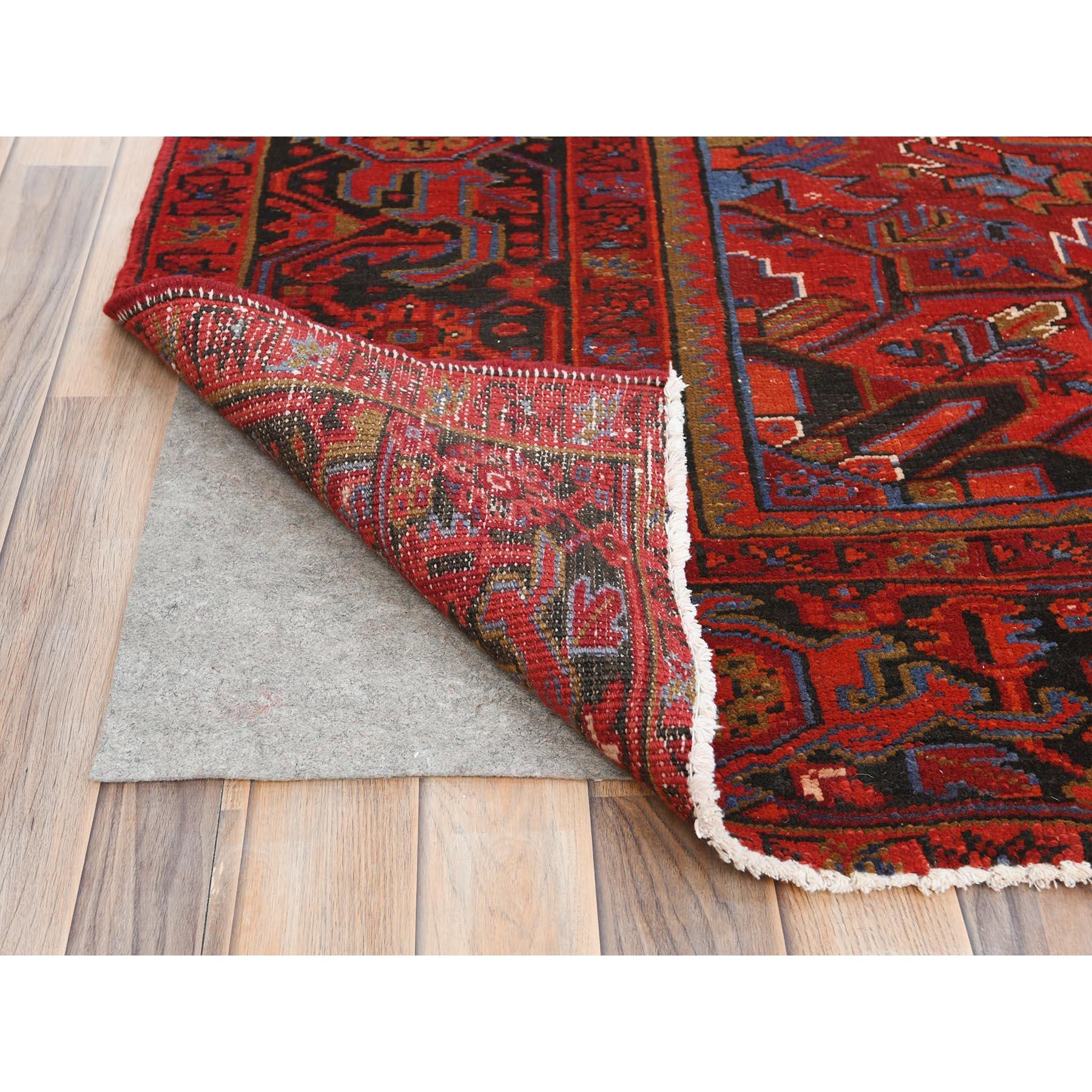 Fire Brick Worn Wool Vintage Persian Heriz Hand Knotted Cleaned Oriental Rug In Good Condition In Carlstadt, NJ