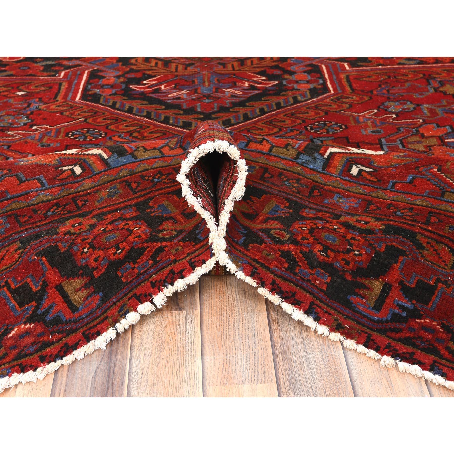 Mid-20th Century Fire Brick Worn Wool Vintage Persian Heriz Hand Knotted Cleaned Oriental Rug