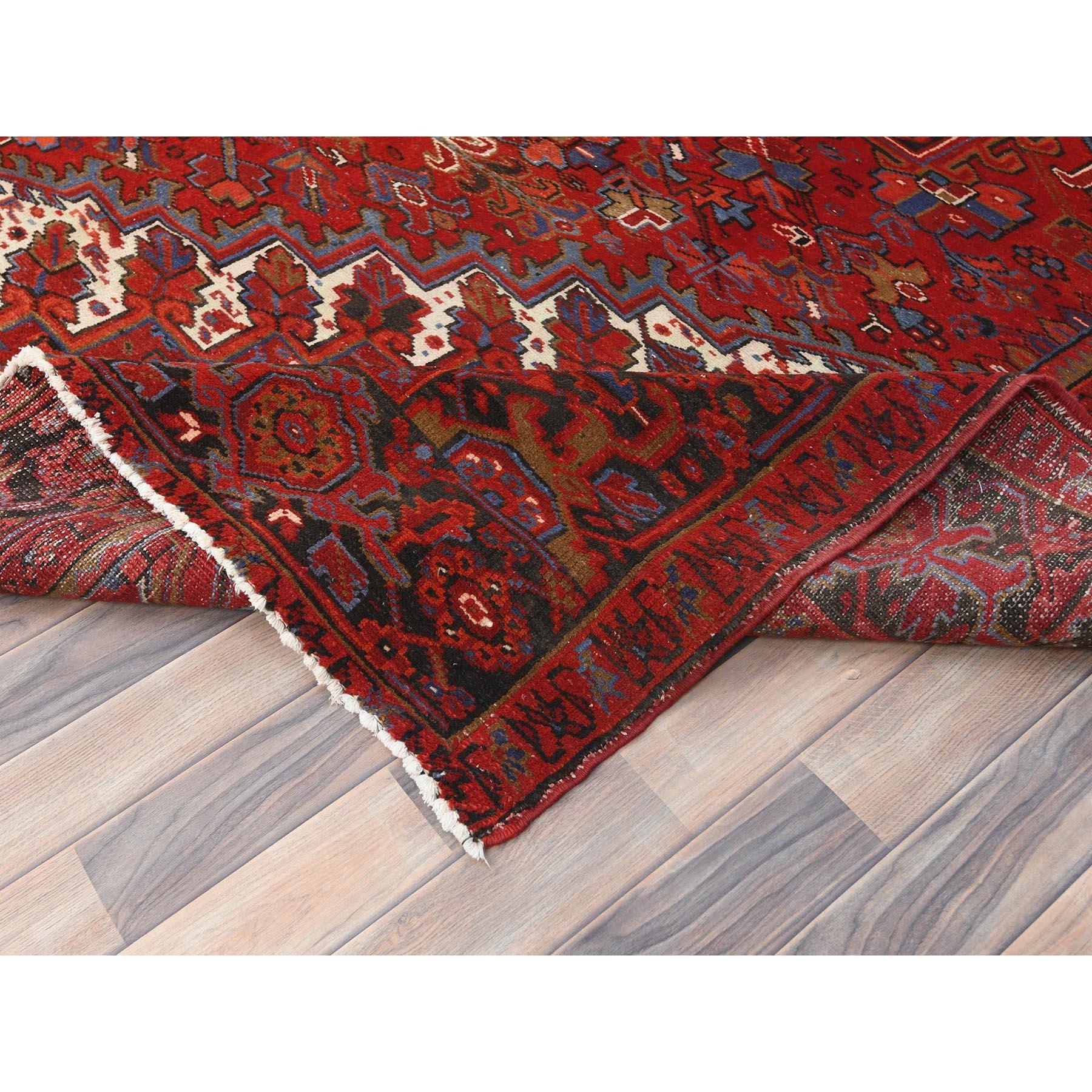 Fire Brick Worn Wool Vintage Persian Heriz Hand Knotted Cleaned Oriental Rug 1