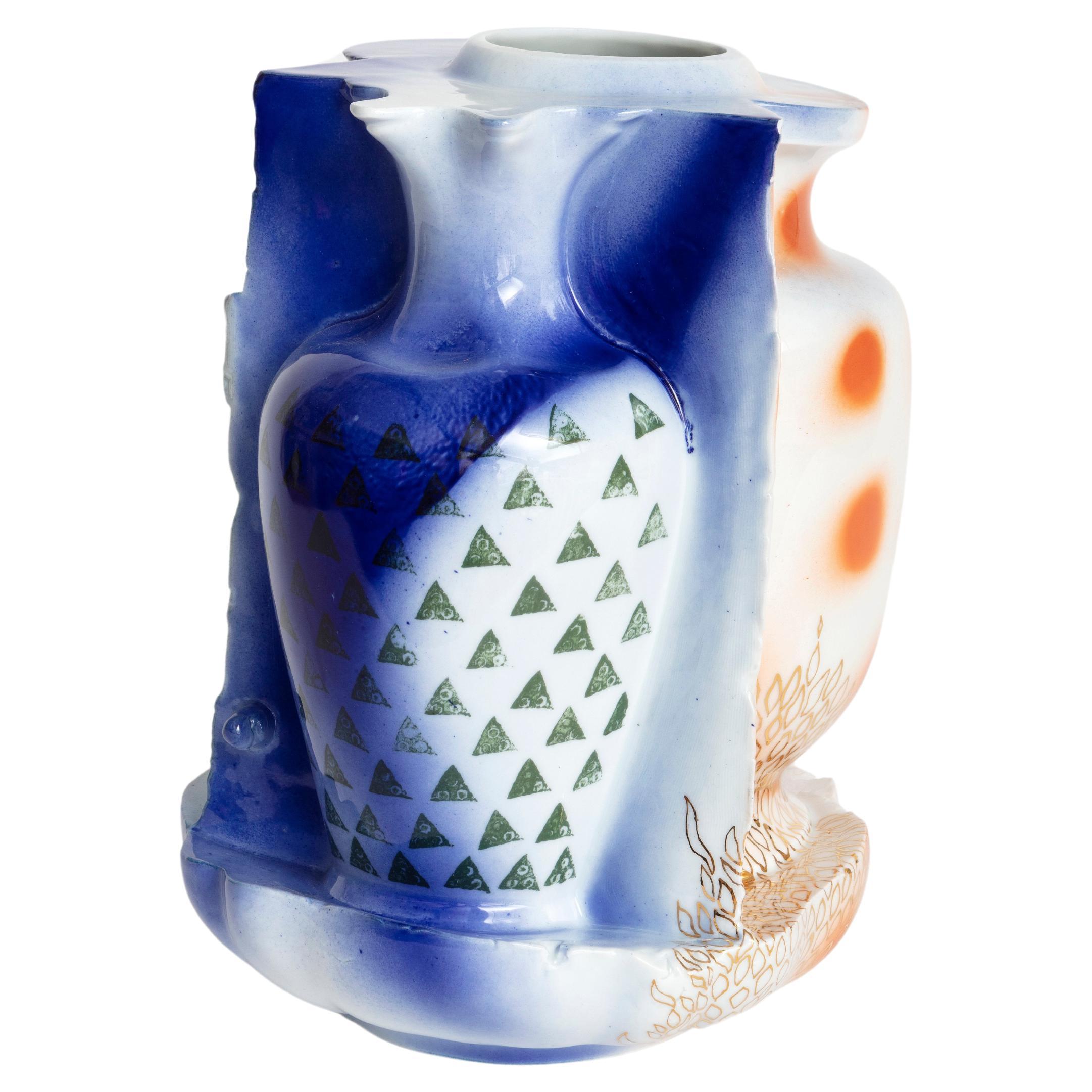 "Fire" decorated enameled porcelain vase, unique piece For Sale