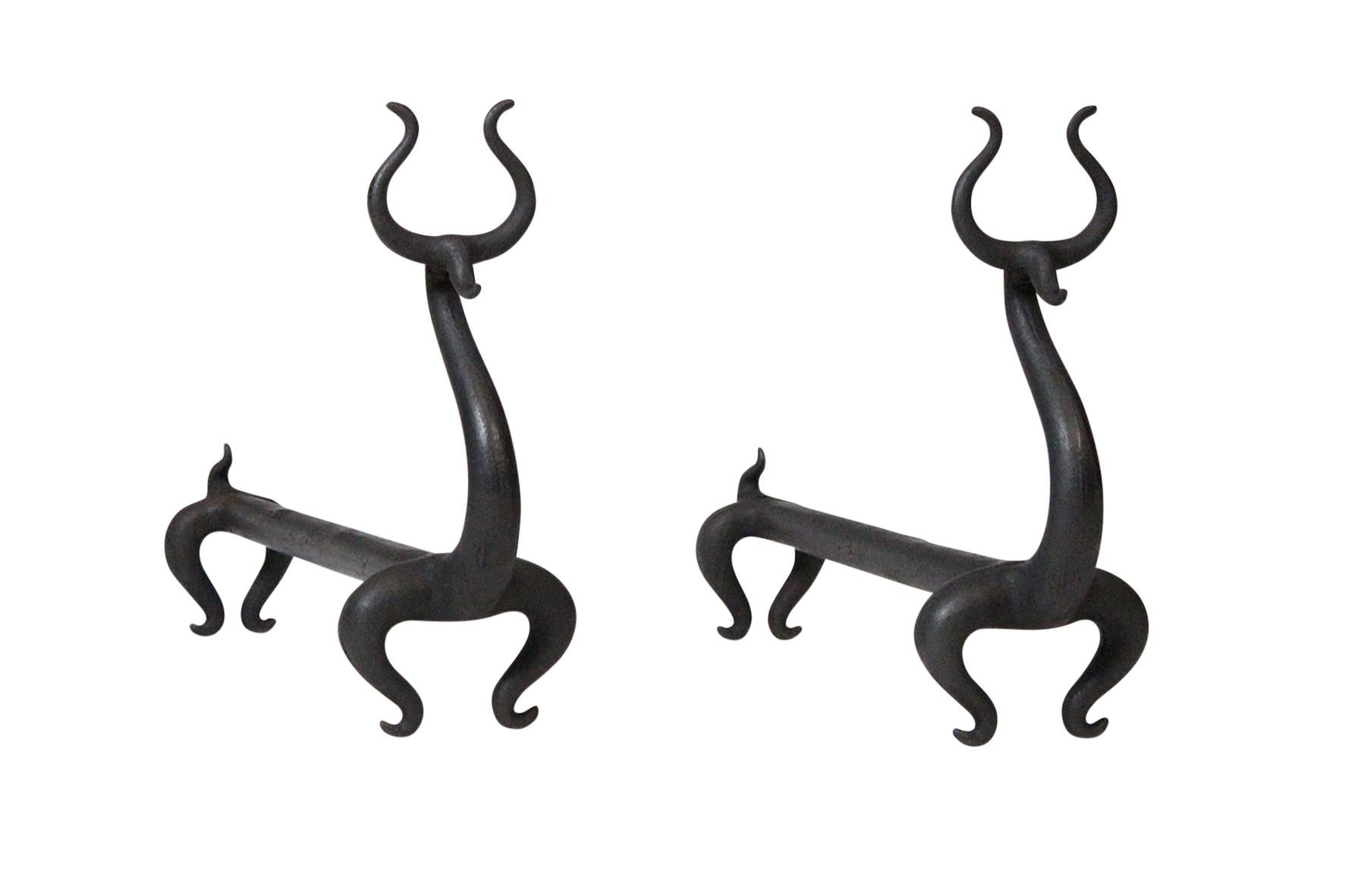Extremely rare pair of handmade wrought iron 