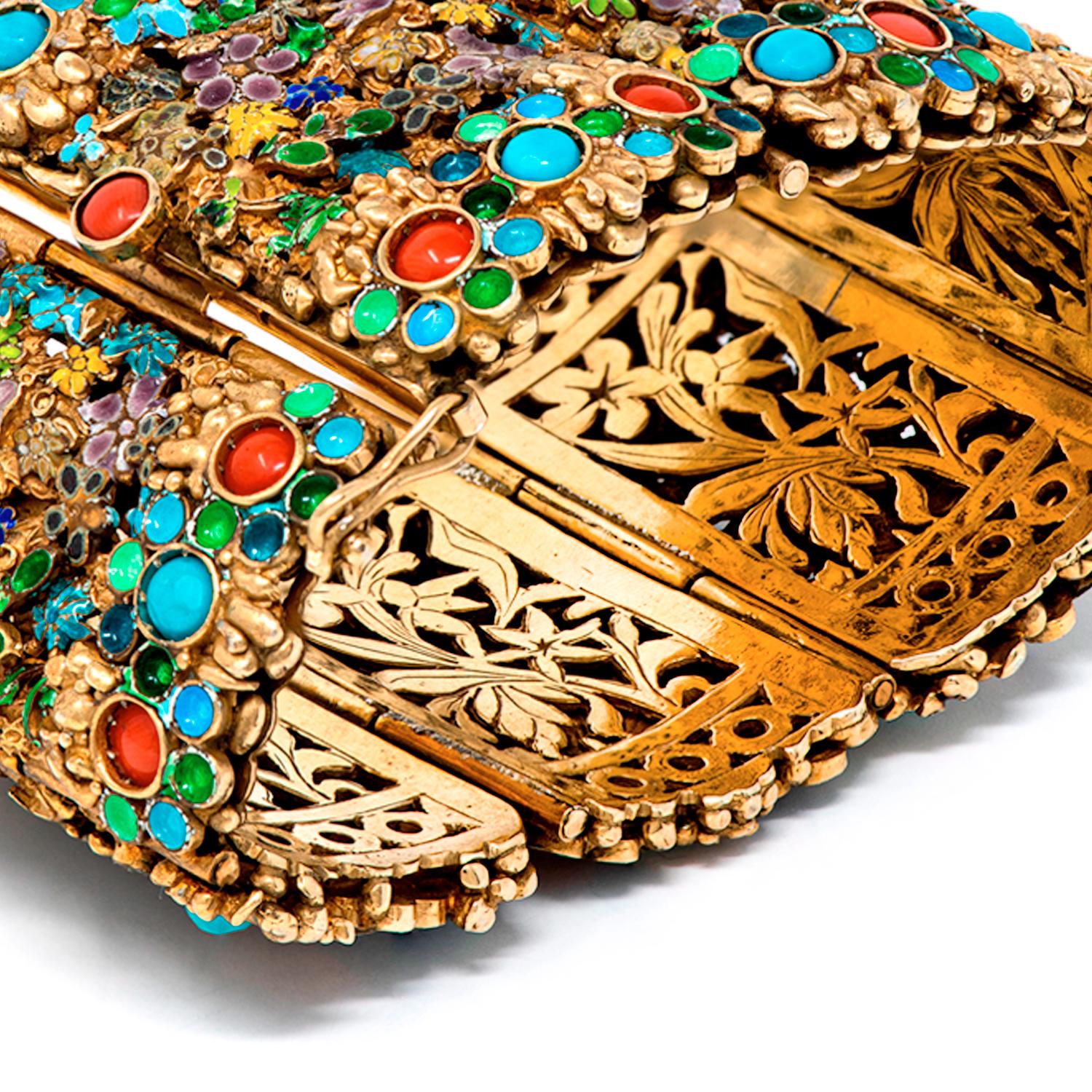 Fire Enamels Turquoise Coral Gold Plated Bracelet  In New Condition In Valencia, ES