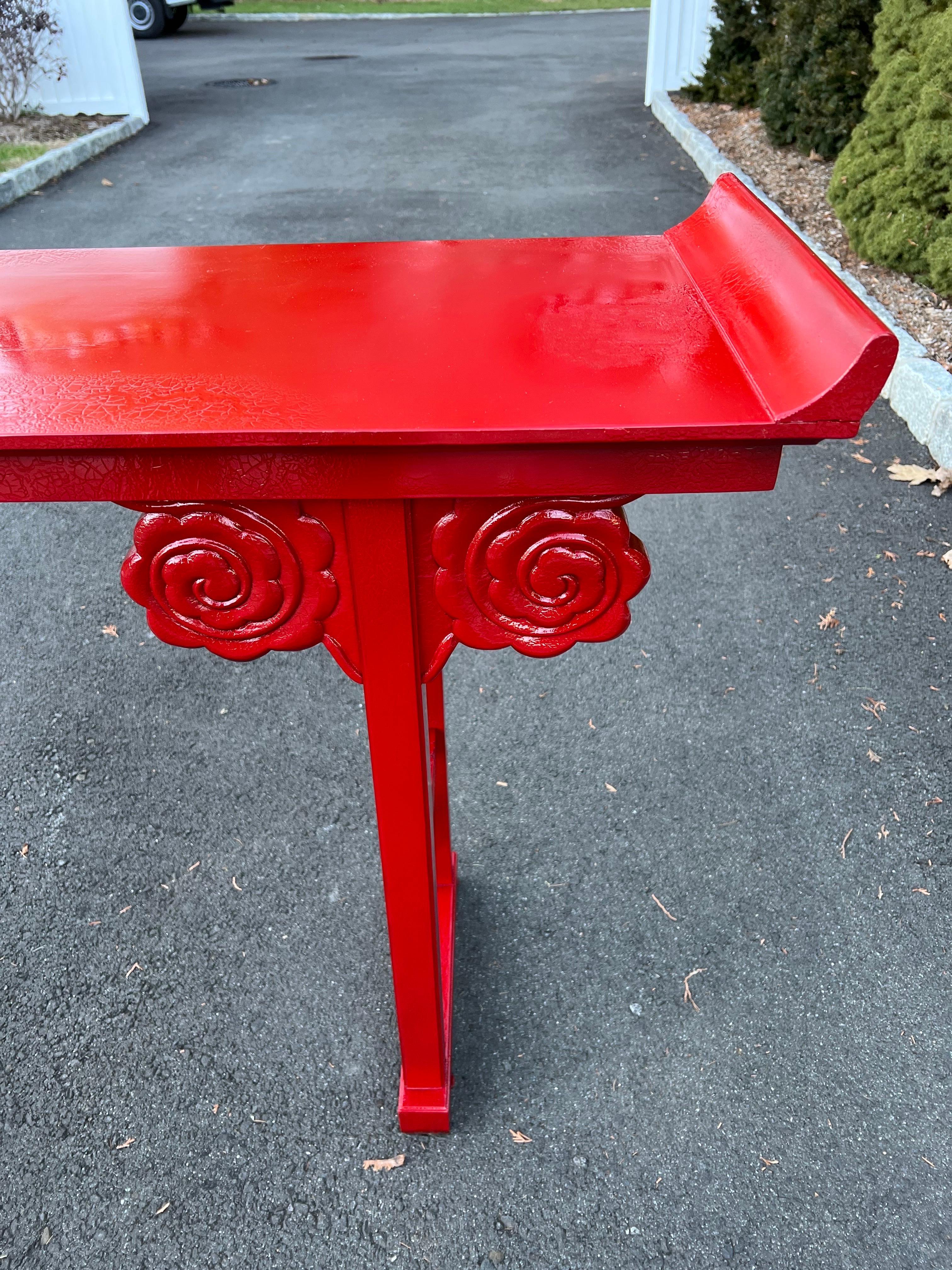 Fire Engine Red Asian Console Table For Sale 3