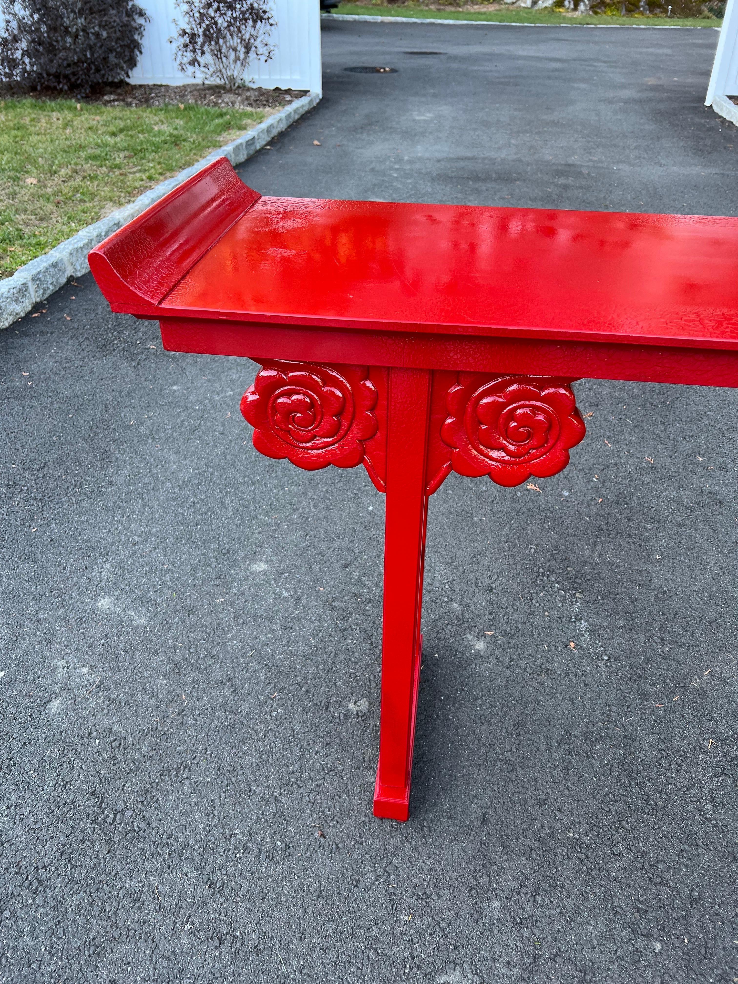 Fire Engine Red Asian Console Table For Sale 4