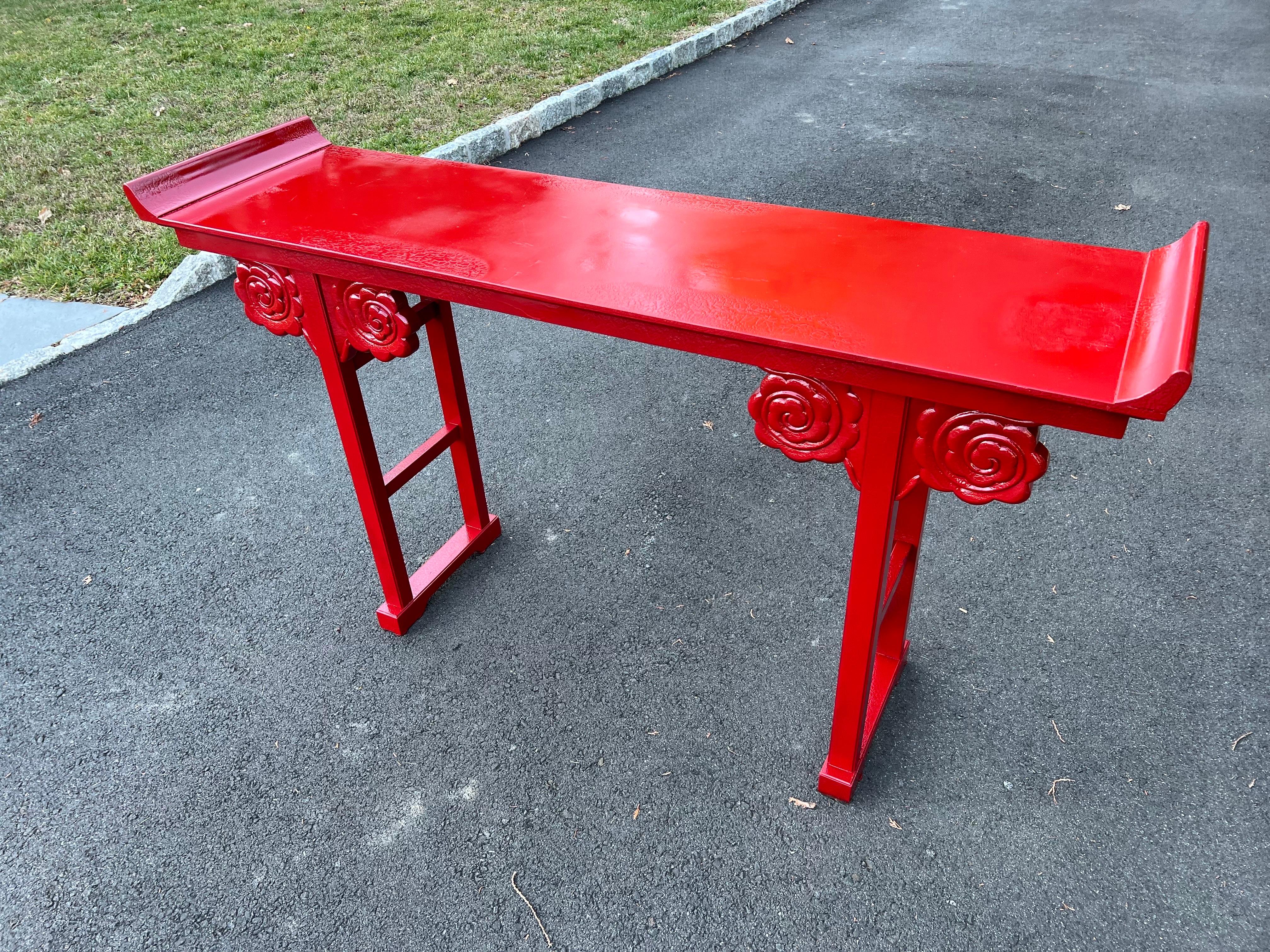 Fire Engine Red Asian Console Table For Sale 5