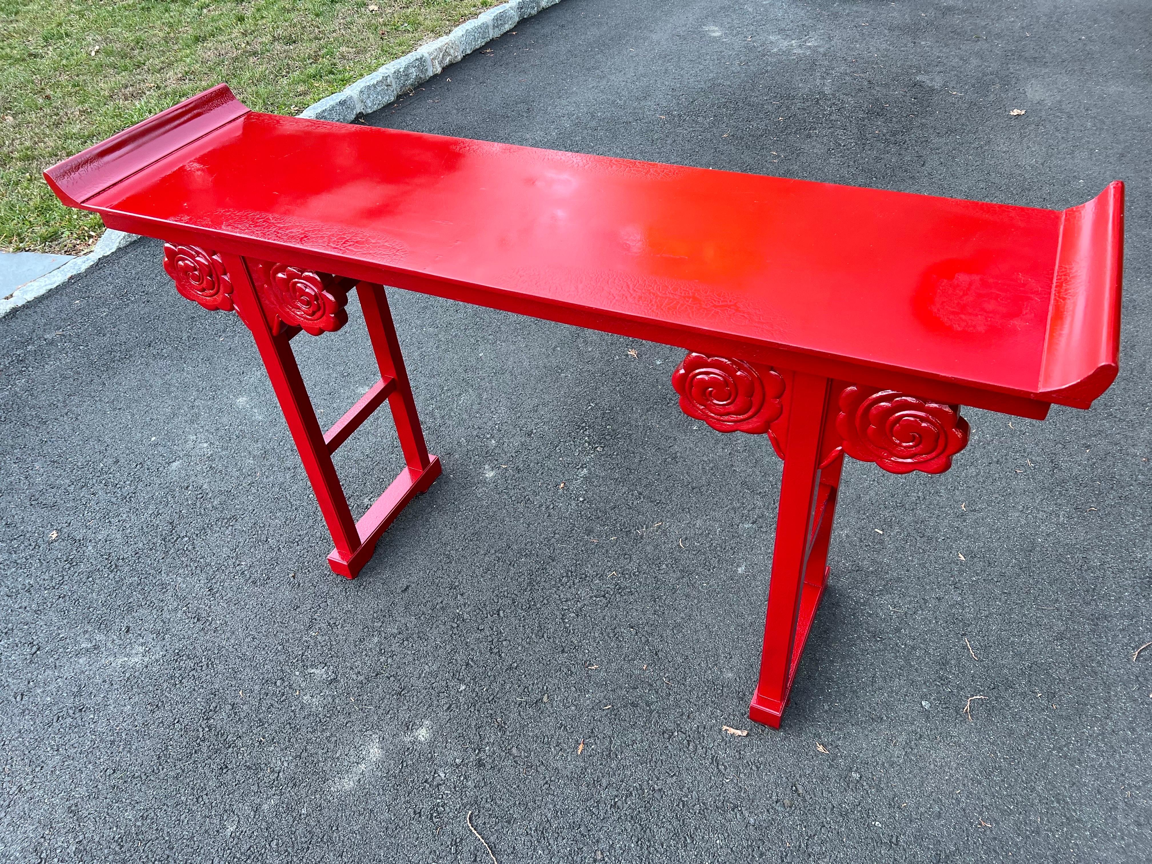 Fire Engine Red Asian Console Table For Sale 6