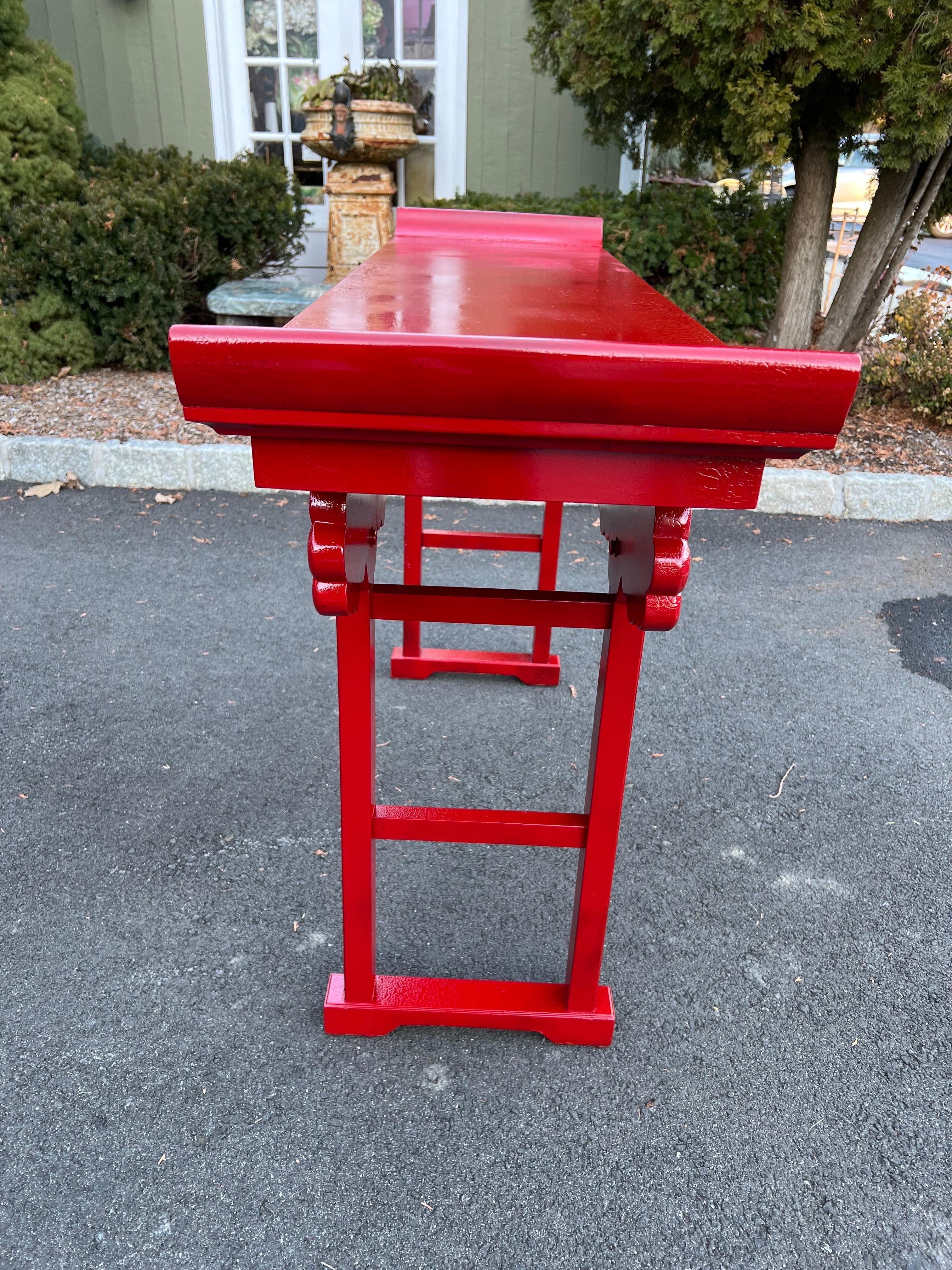 Fire Engine Red Asian Console Table For Sale 7