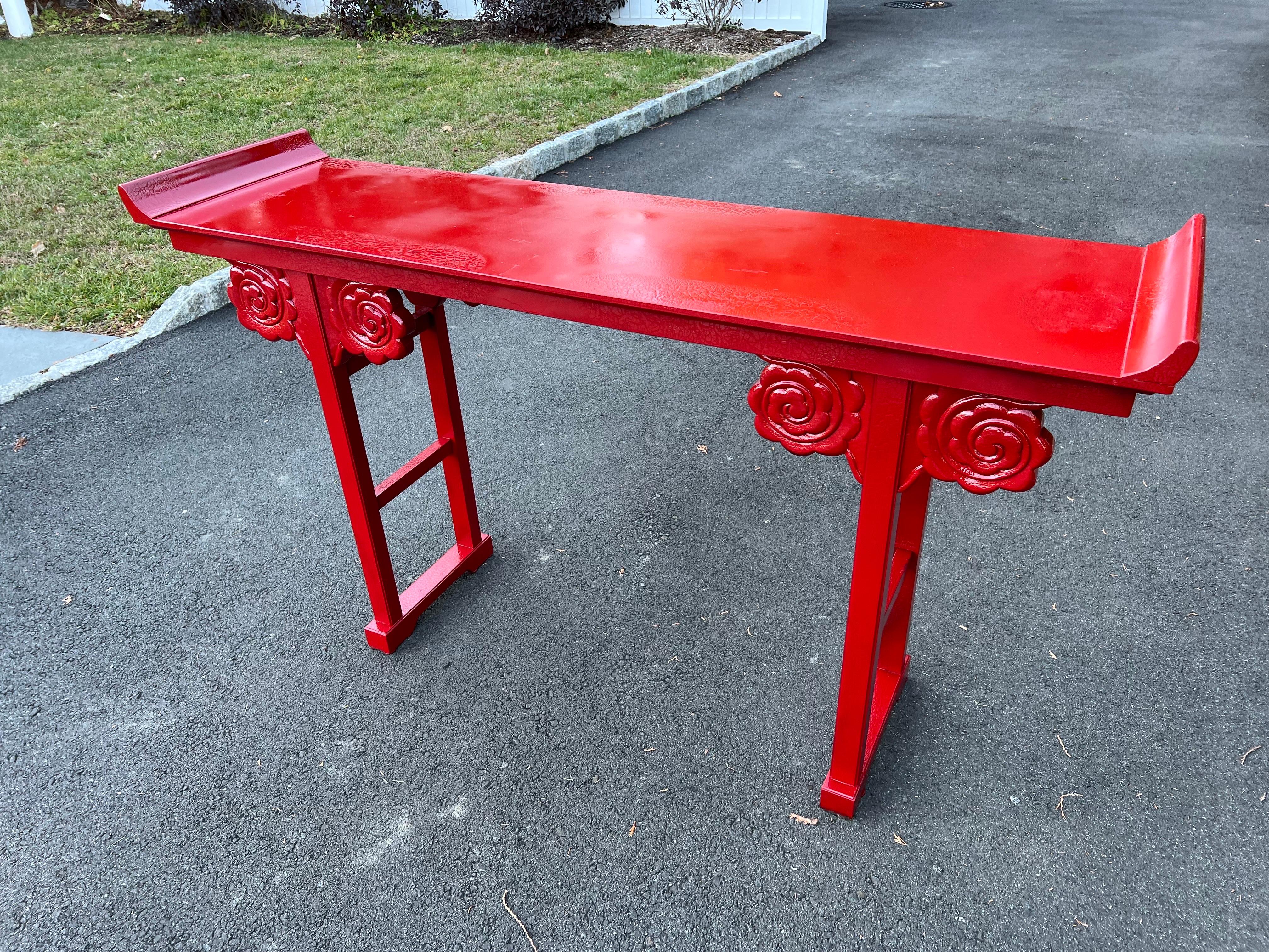 Fire Engine Red Asian Console Table For Sale 8