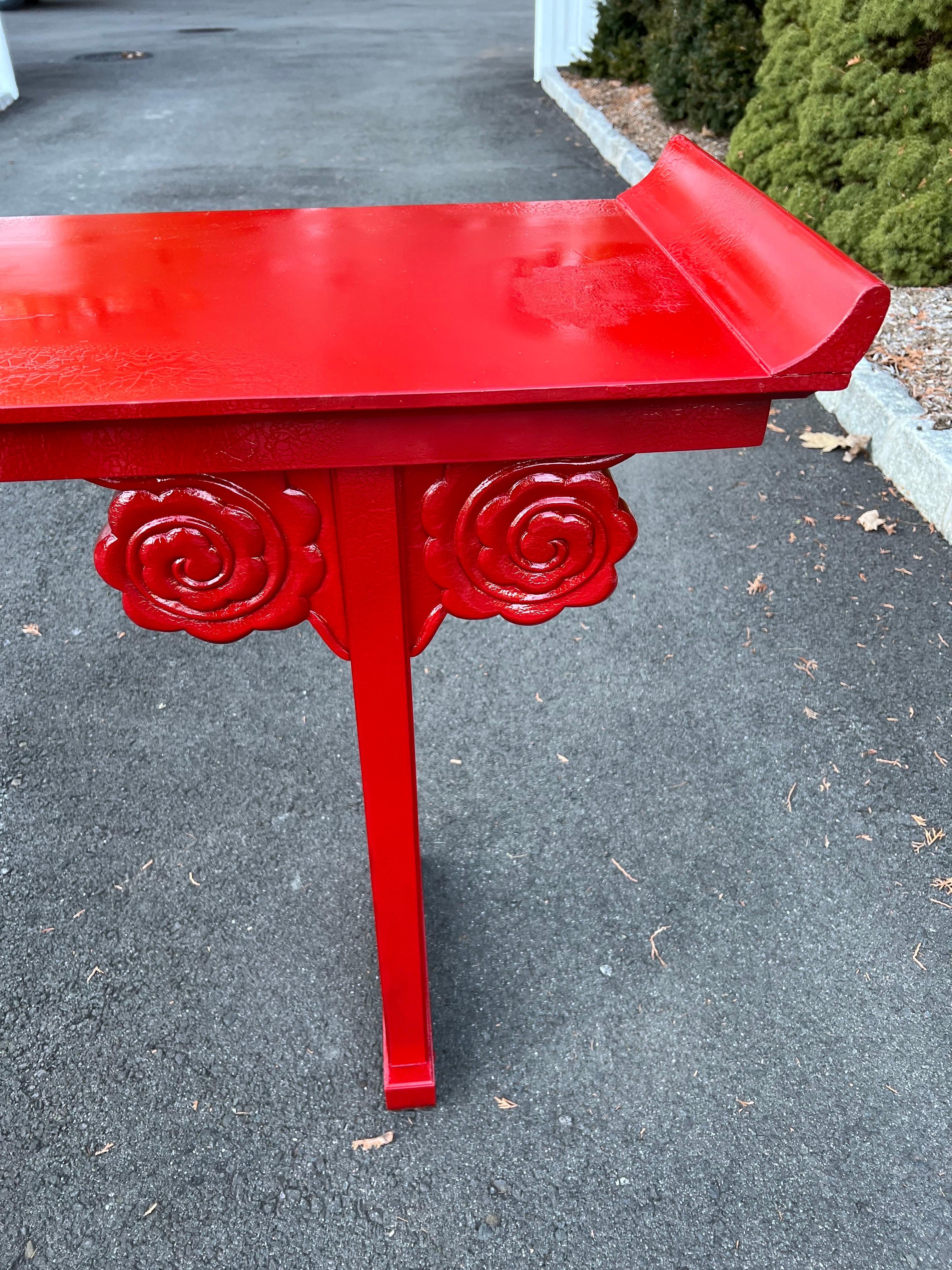 Fire Engine Red Asian Console Table For Sale 9