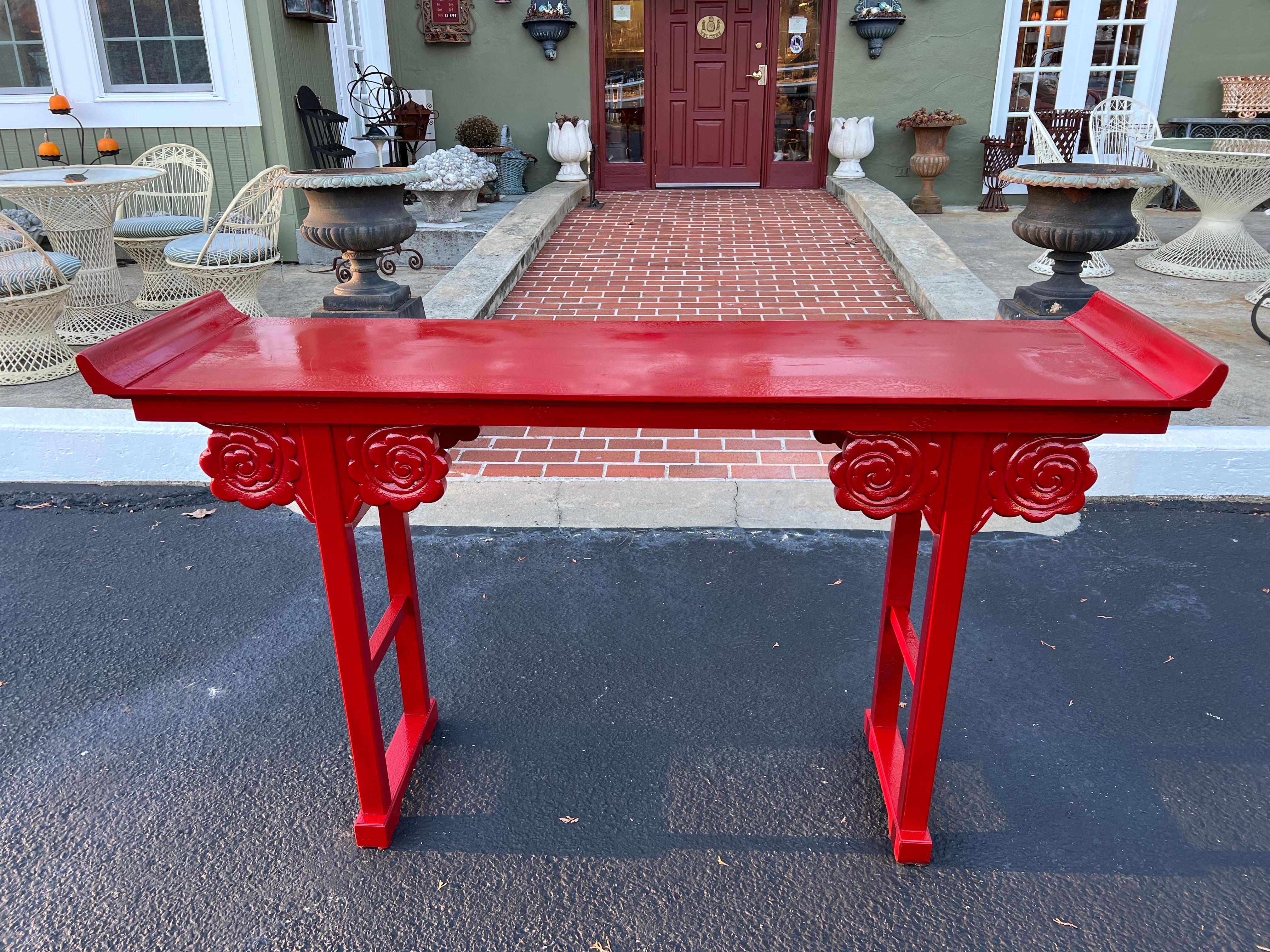 Fire Engine Red Asian Console Table For Sale 13