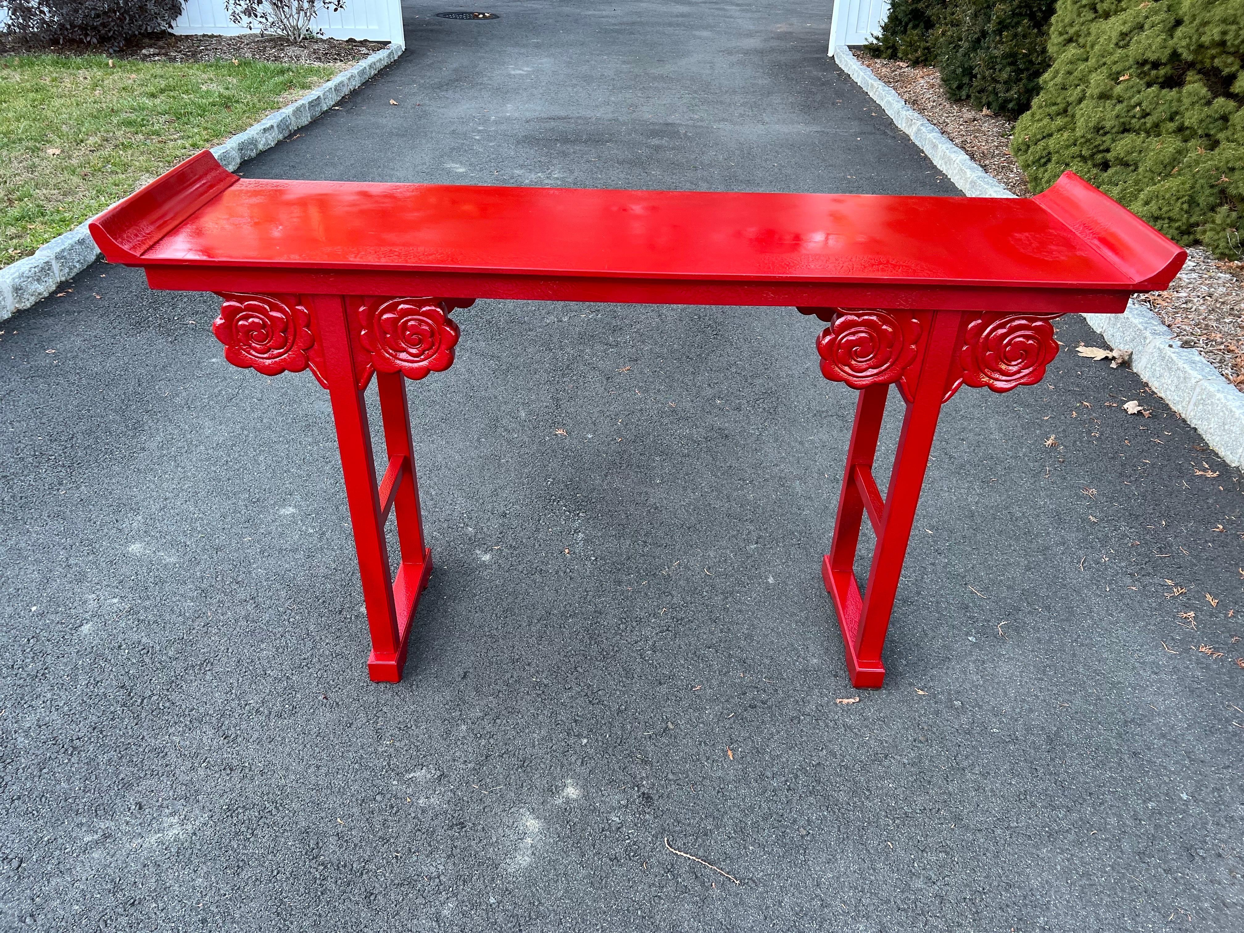 Anglo-Japanese Fire Engine Red Asian Console Table For Sale