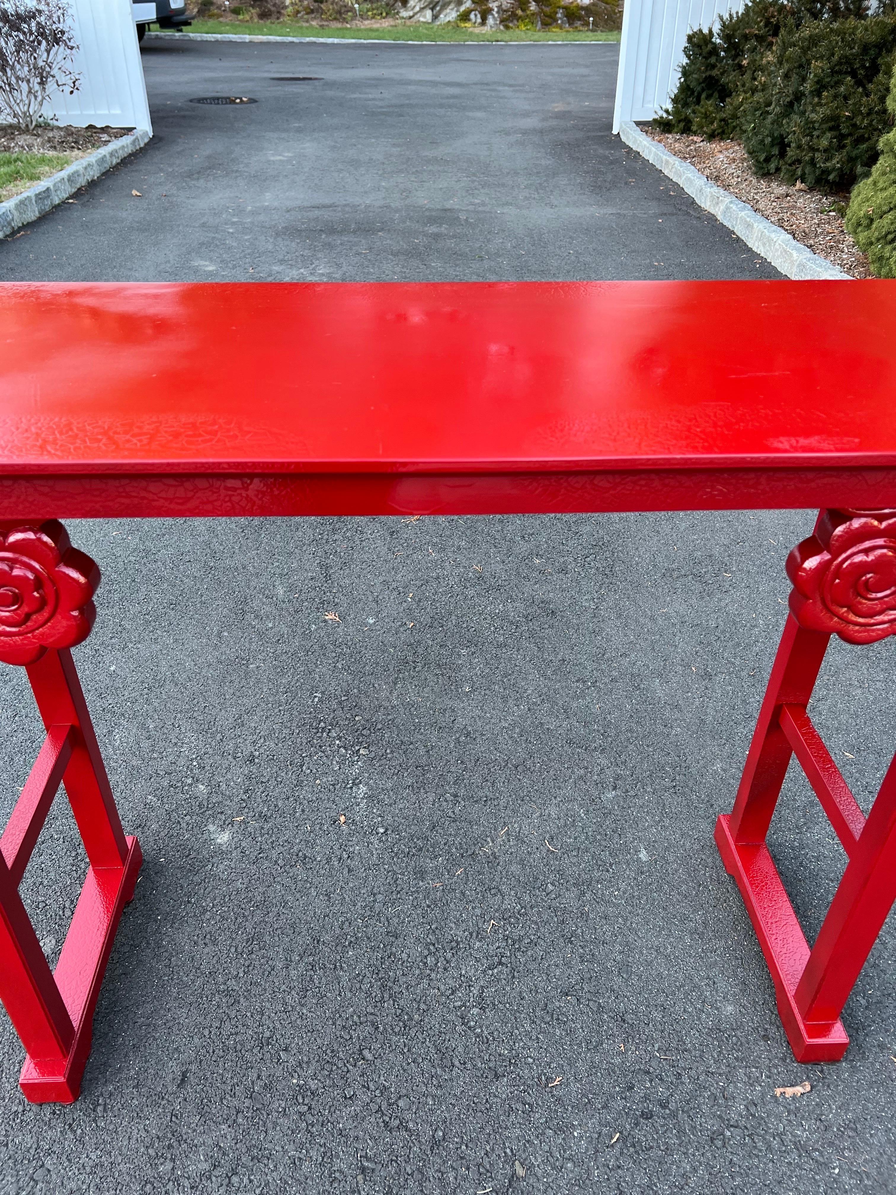 20th Century Fire Engine Red Asian Console Table For Sale