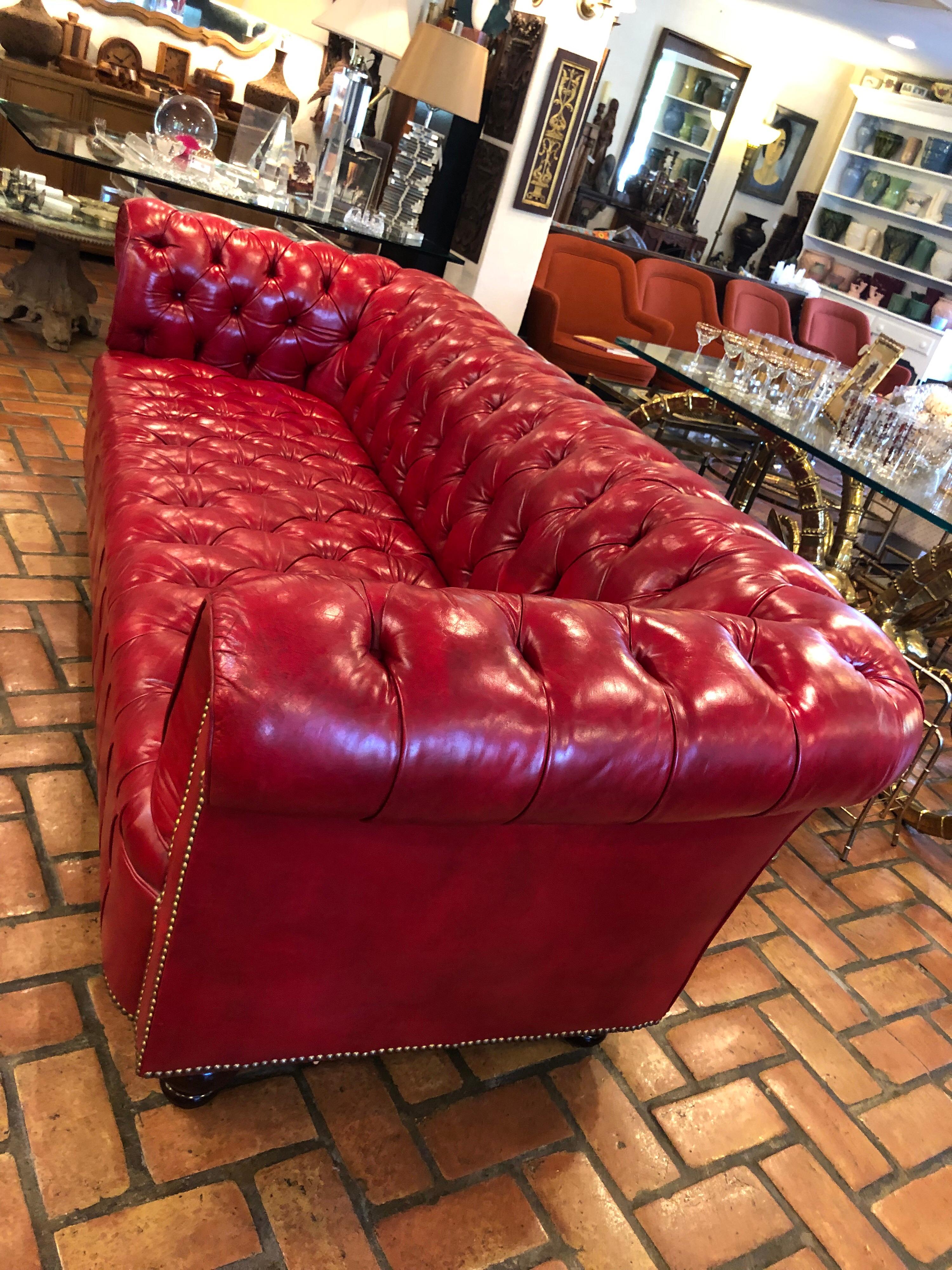 Fire Engine Red Leather Chesterfield 4