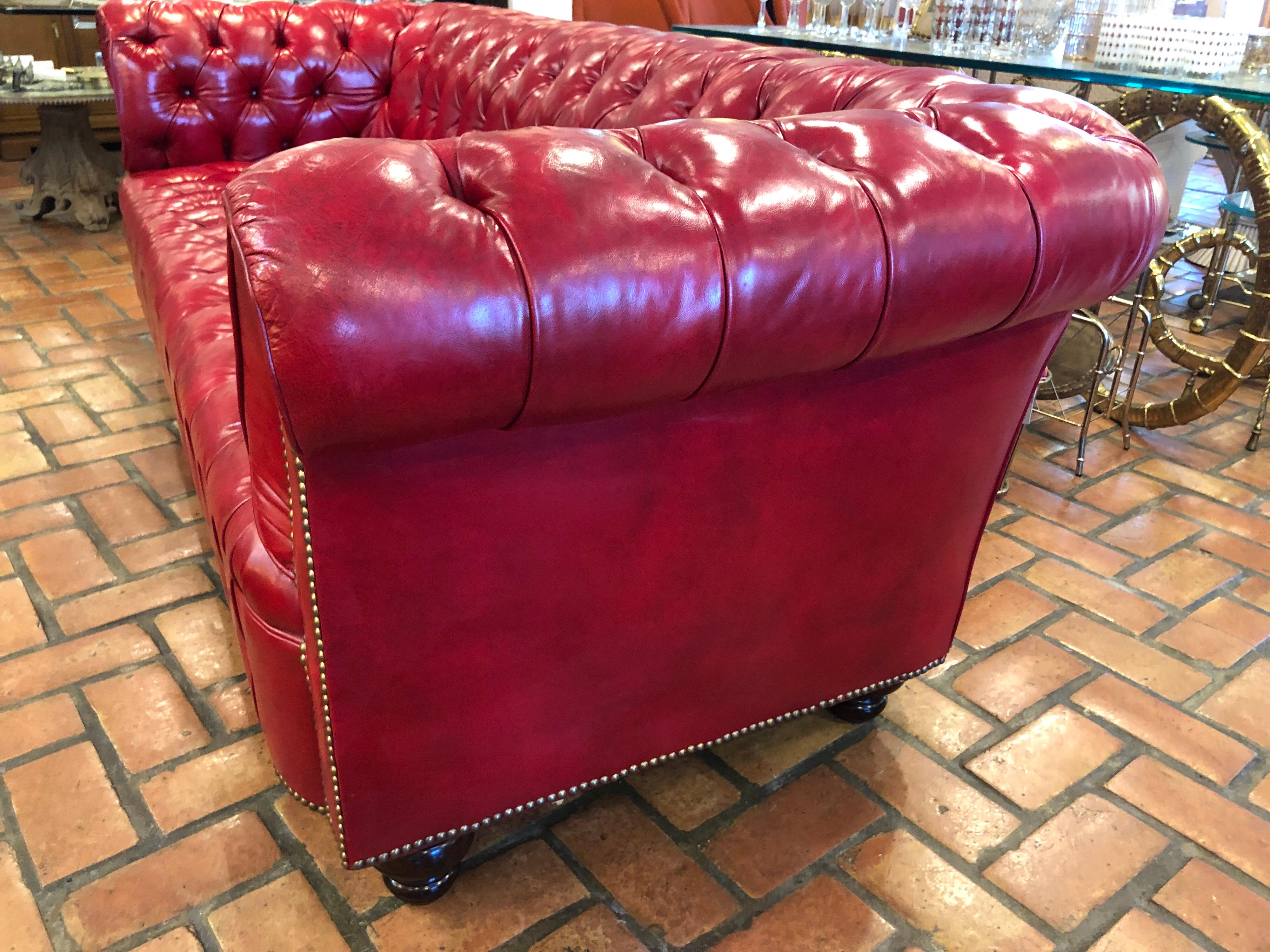 Fire Engine Red Leather Chesterfield 5