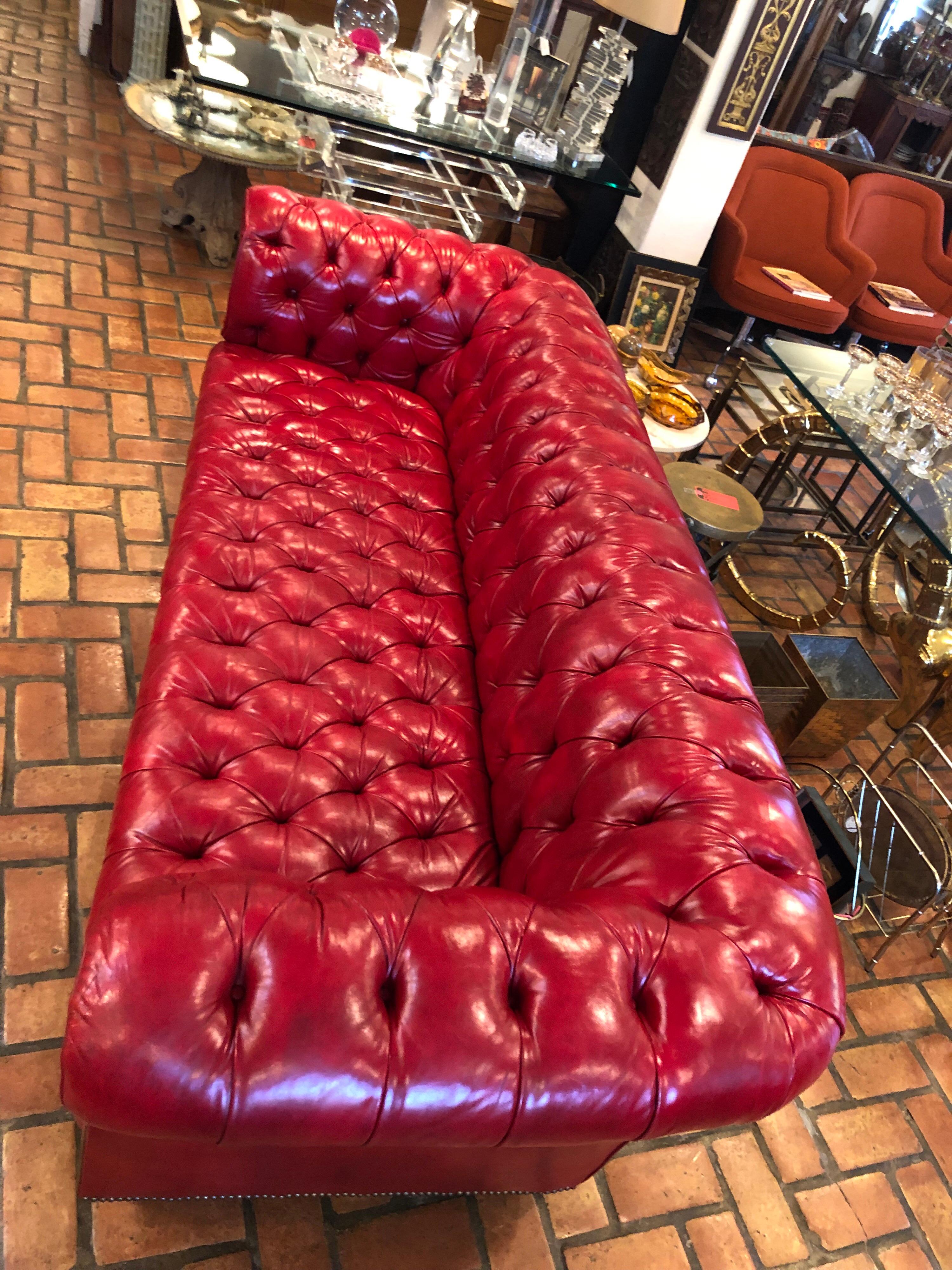 Fire Engine Red Leather Chesterfield 6