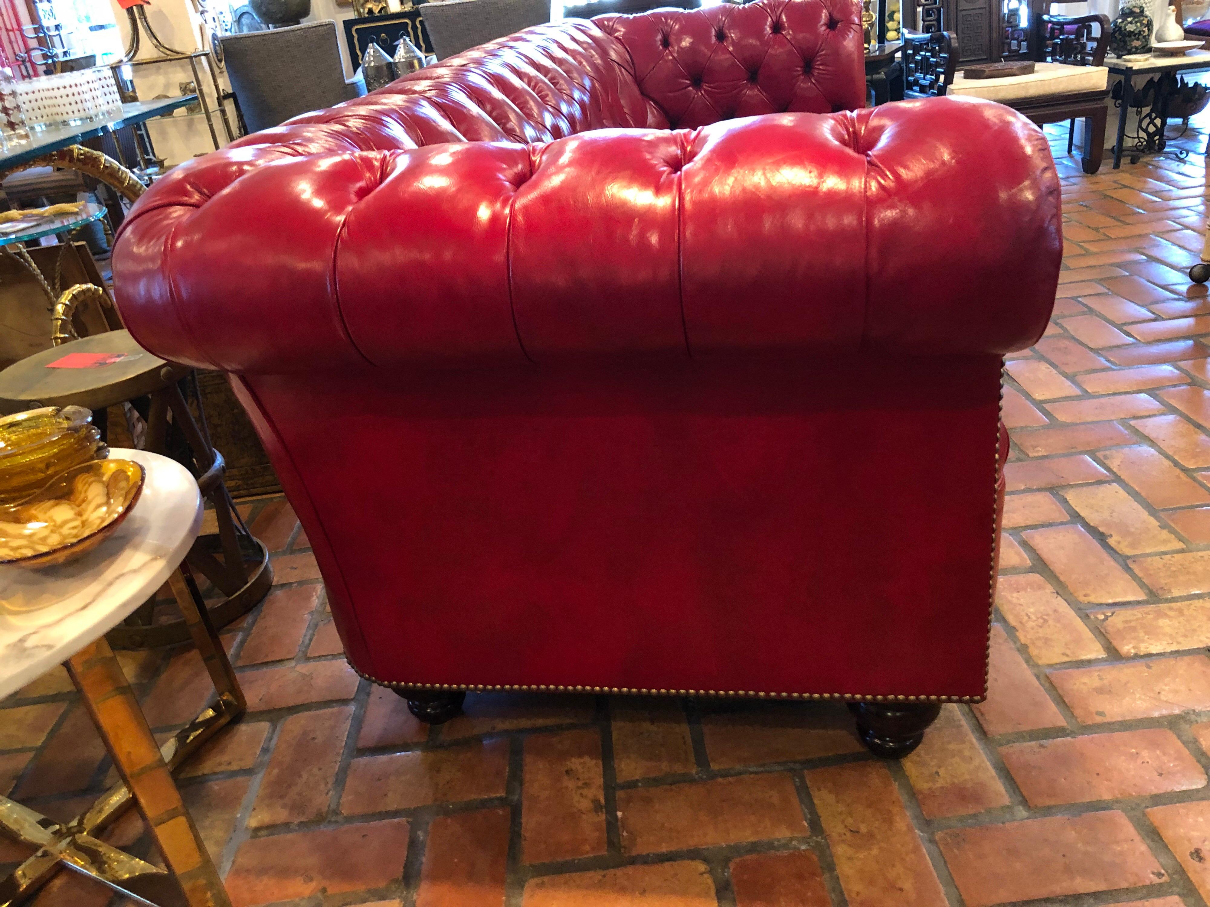 Fire Engine Red Leather Chesterfield 8